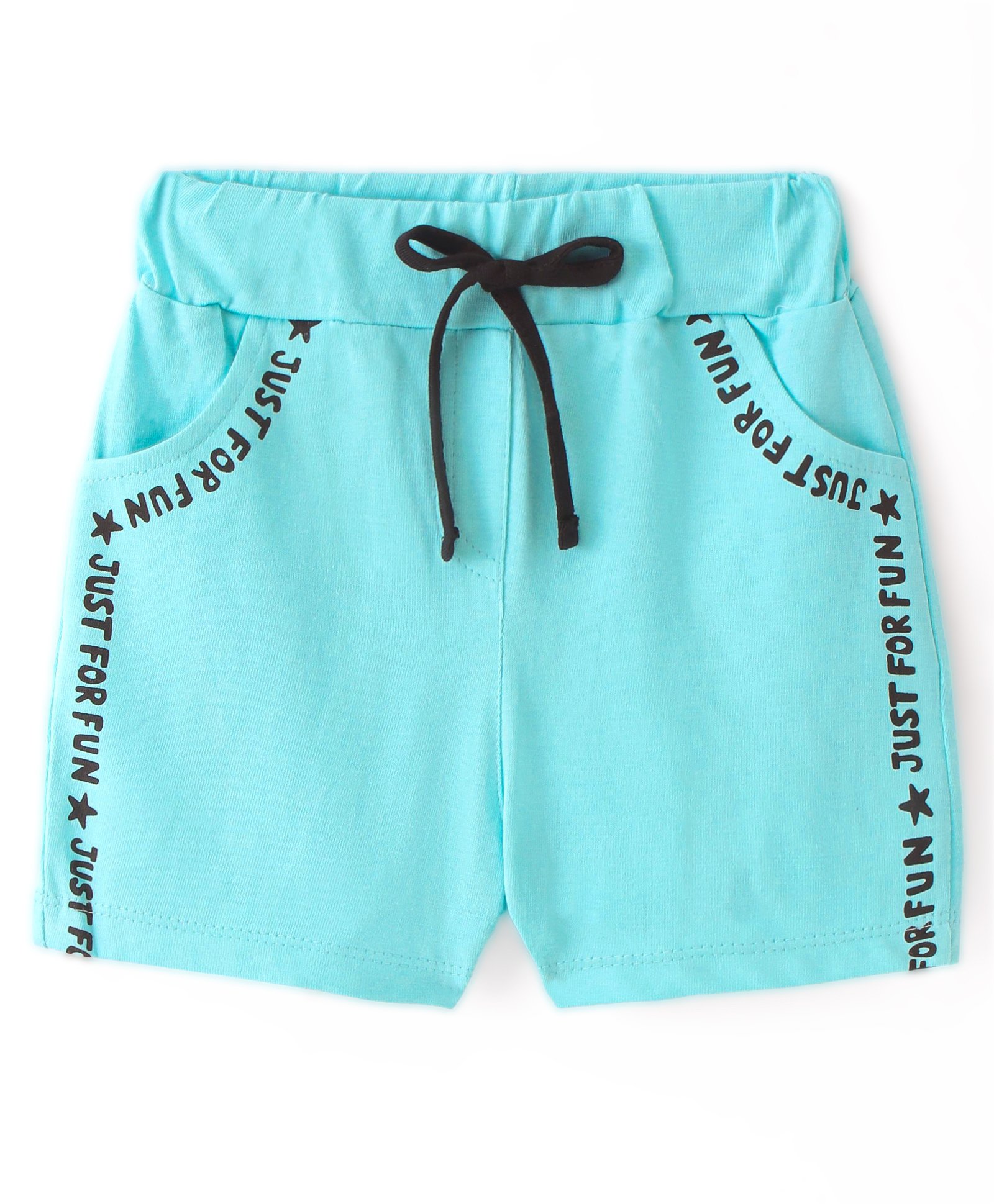 Evimo Looper Knit Knee Length Shorts with Text Print - Teal Blue-picture-23