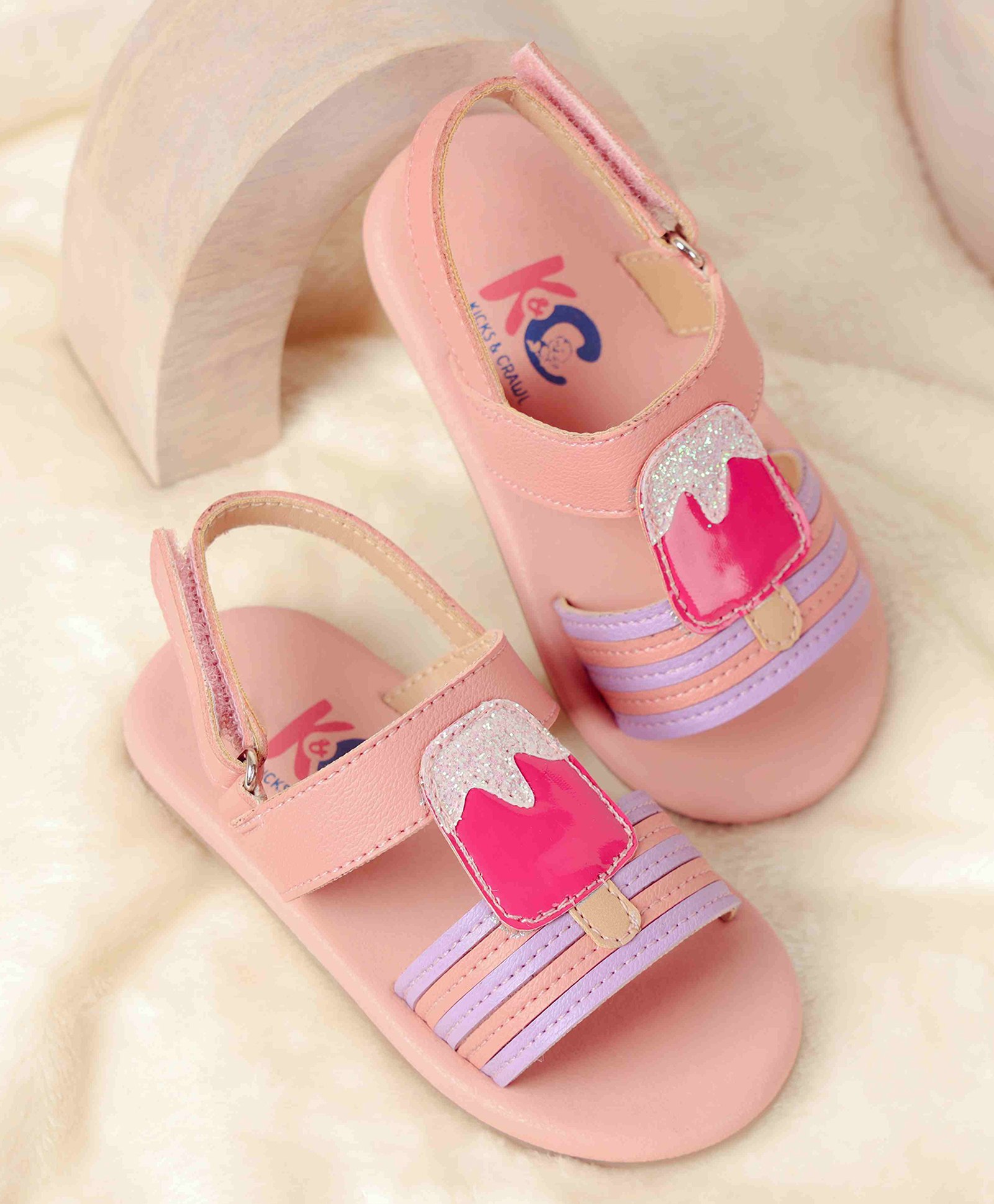 Kicks & Crawl Candy Detailed Velcro Closure Sandals - Pink-picture-22