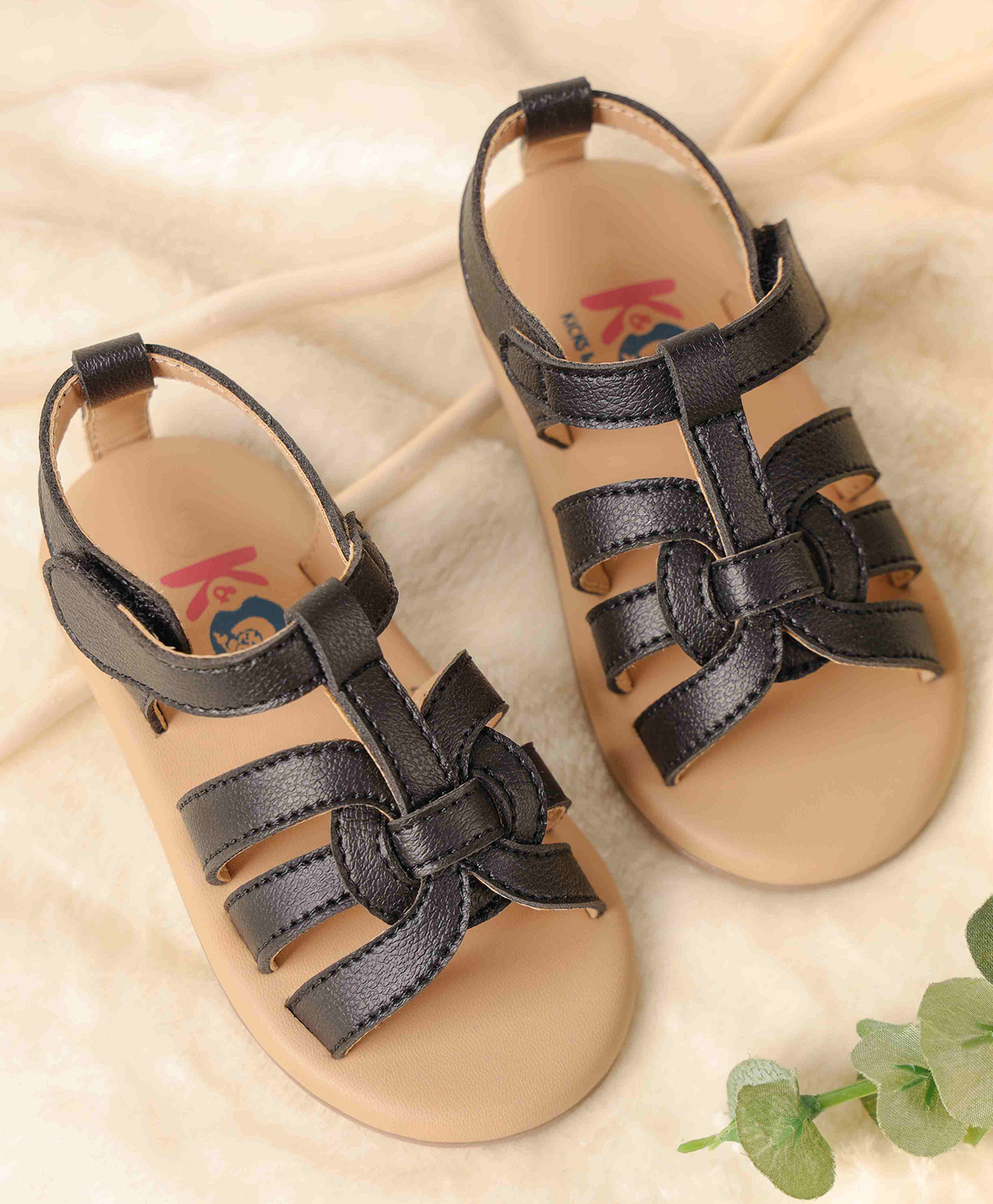 Kicks & Crawl Gladiator Velcro Closure Sandals - Black-image-0