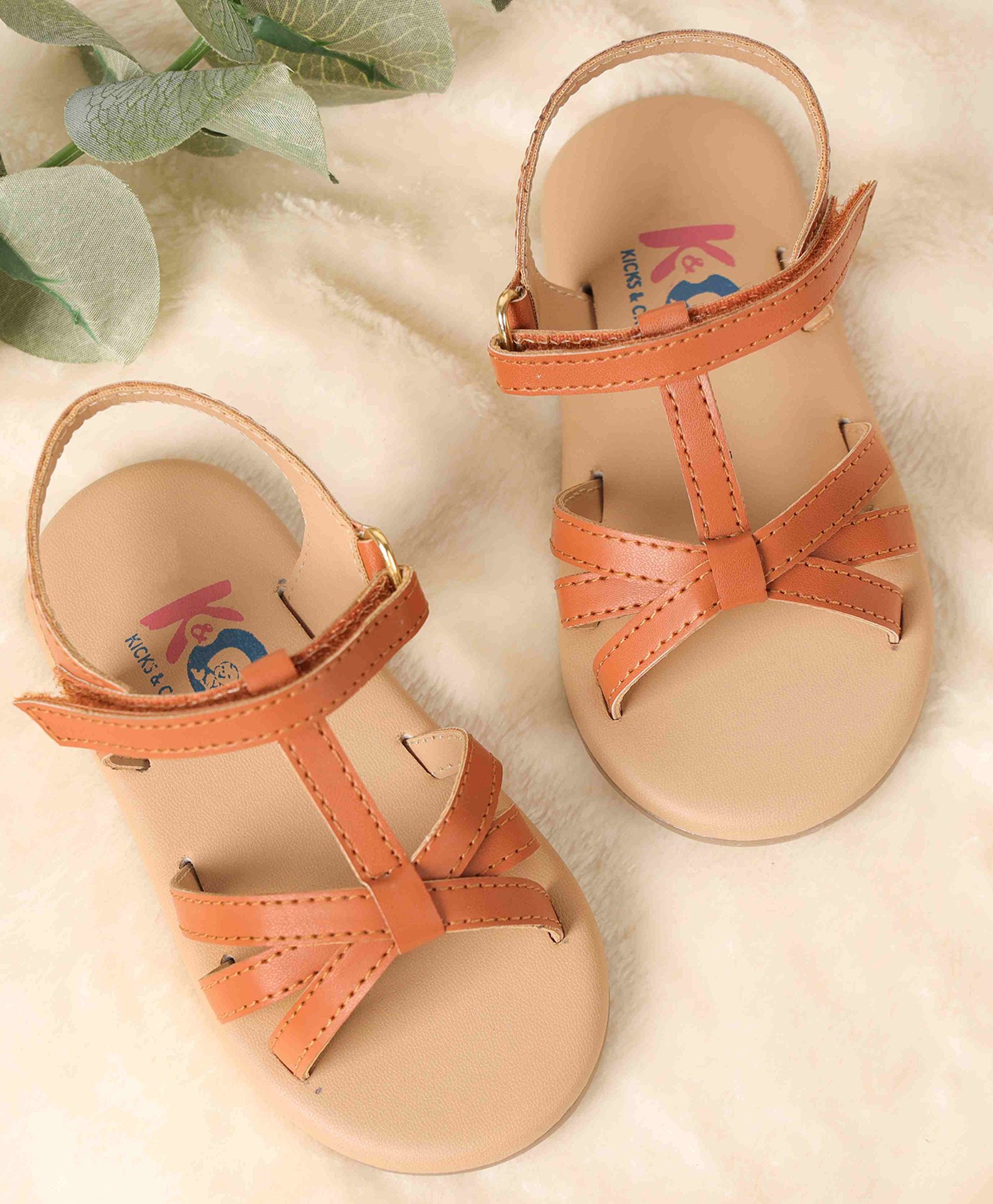 Kicks & Crawl Strappy Velcro Closure Sandals - Tan-picture-14
