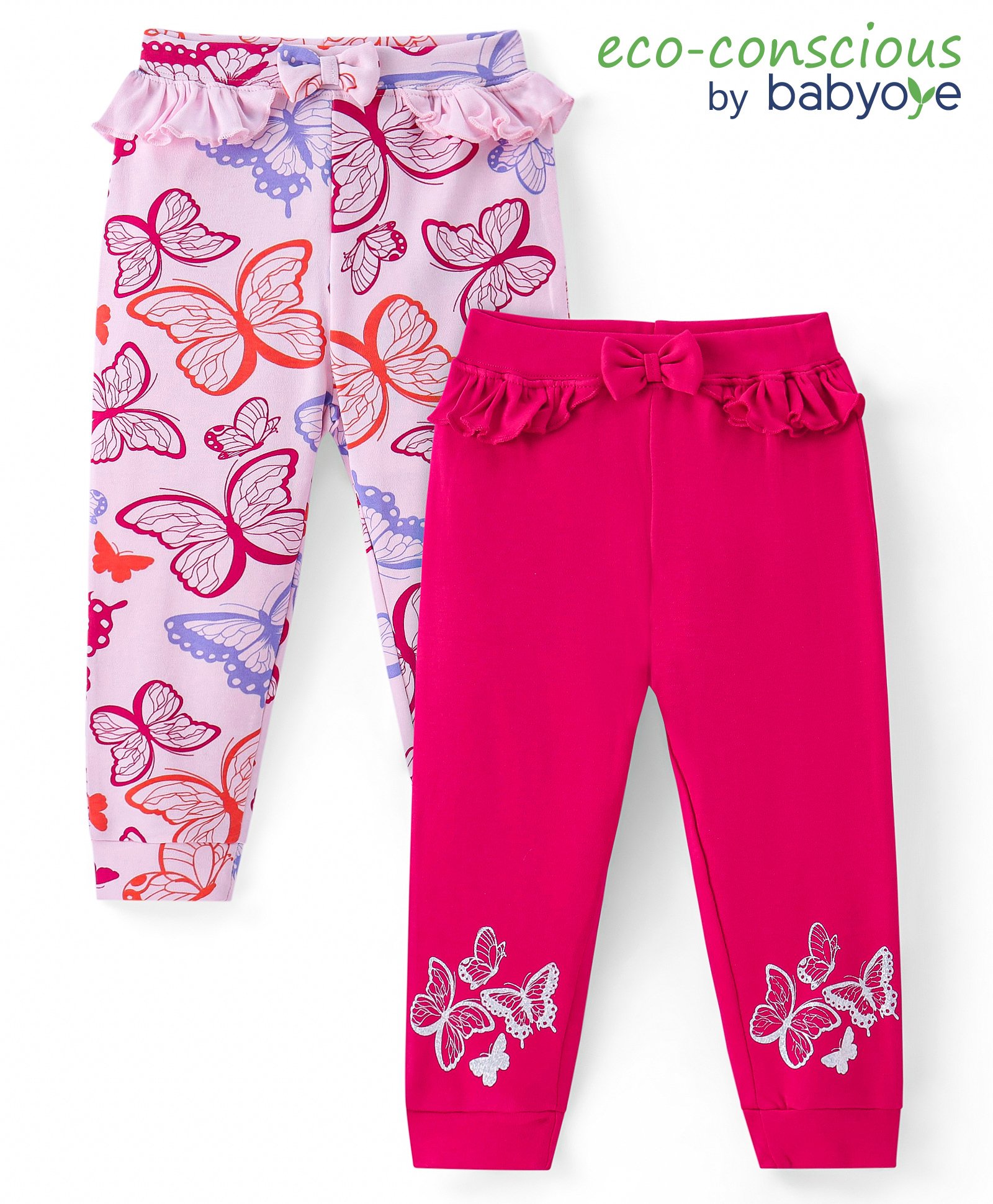 Babyoye 100% Cotton Full Length  Leggings with Butterfly Print & Frill Detailing - Pink-picture-22