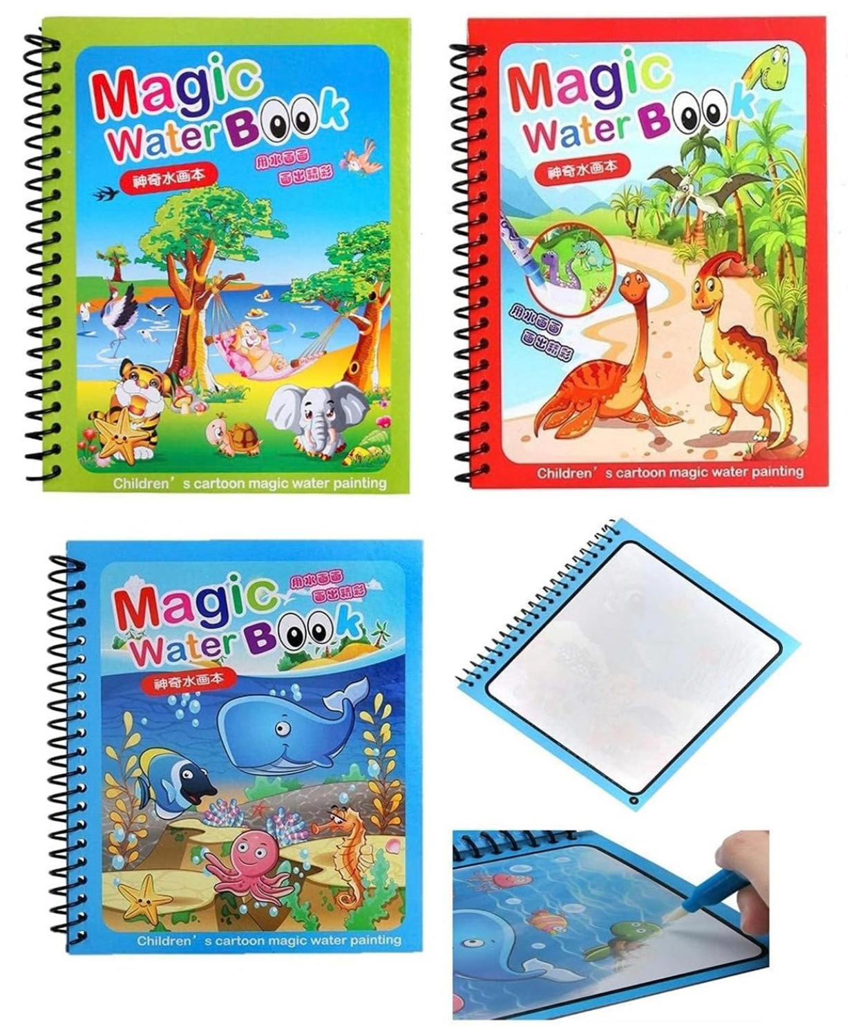 AKN TOYS Magic Water Painting Book For Kids With Magical Water Doodle Pen (Pack of 3 Design May Vary-image-24