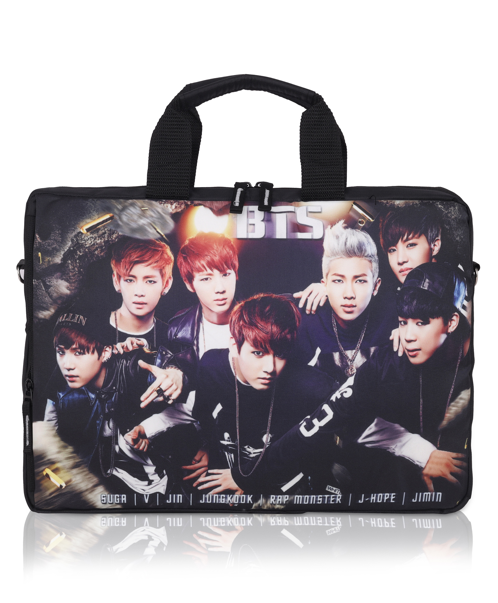 Echo Boomers BTS Printed  Laptop Messenger Sling Bag, Black, Water-Resistant-image-3