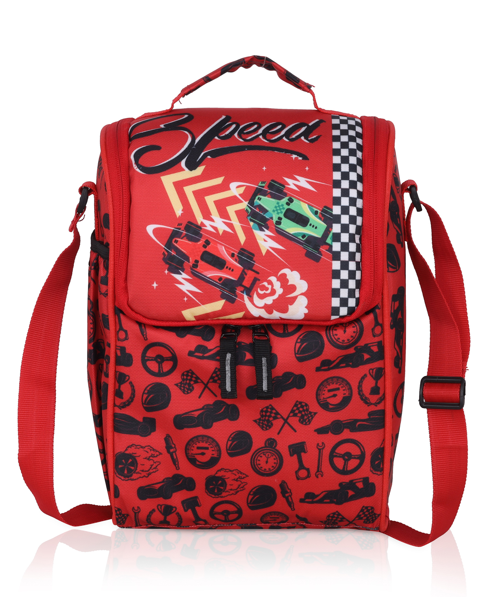 Echo Boomers Speed Cars Red/Black Lunch Bag for Kids | Tiffin Bag with Strap | Speed Cars Theme | Ideal for Picnics and School-image-38