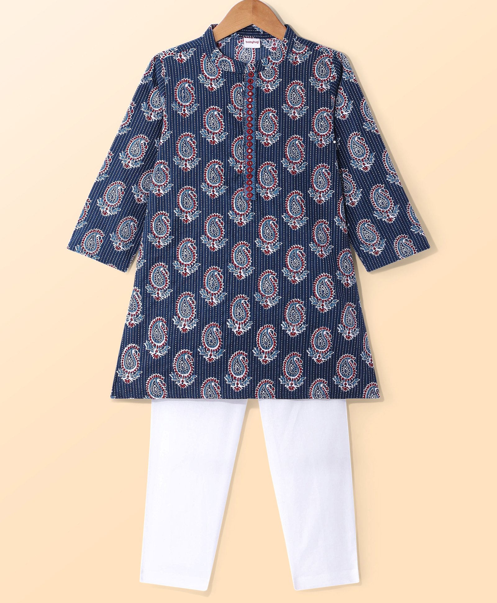 Babyhug Cambric Woven Full Sleeves Printed Kurta Pyjama Set - Blue-image-41