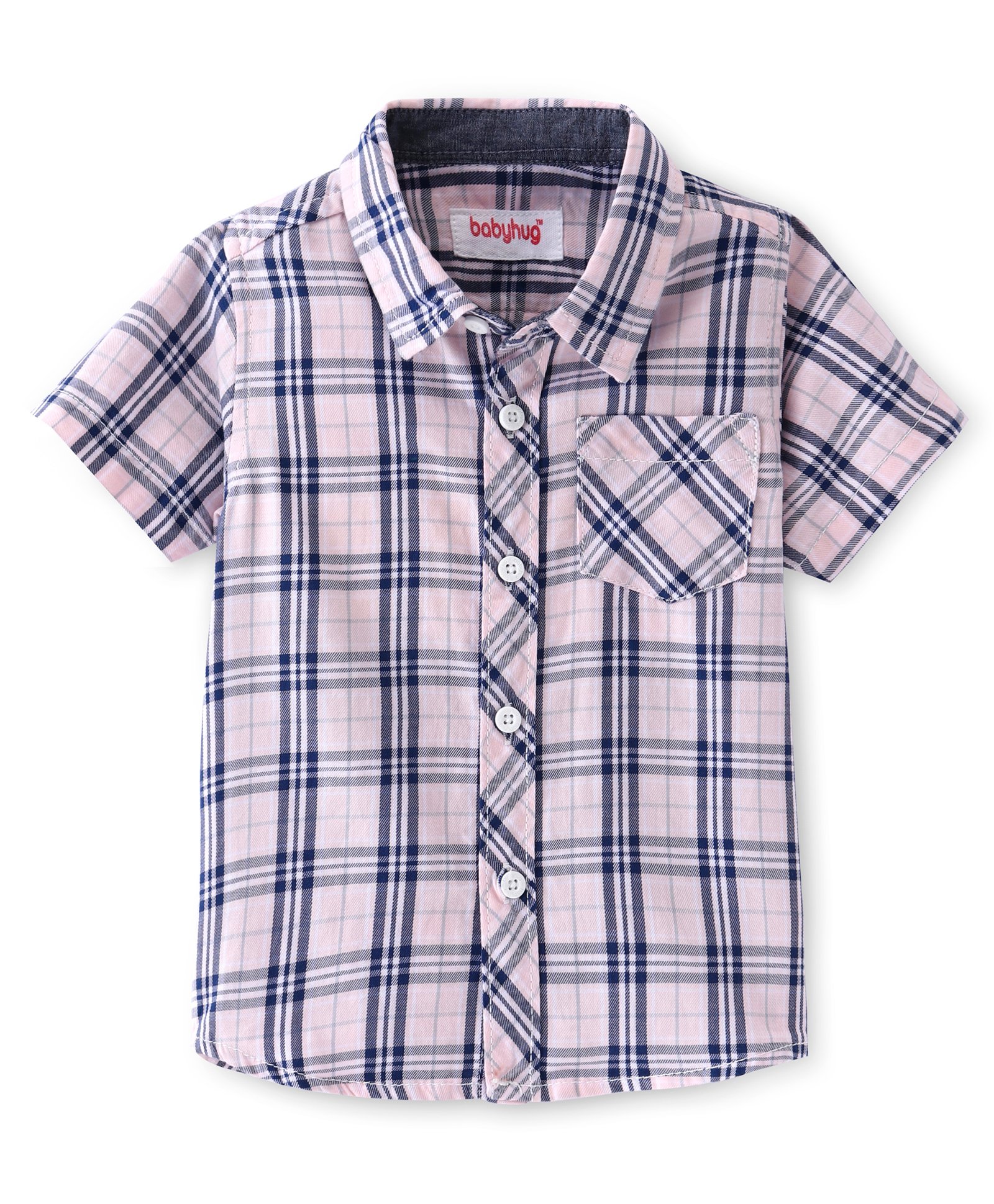 Babyhug Cotton Woven Half Sleeves Regular Collar Checkered Shirt - Pink-image-33