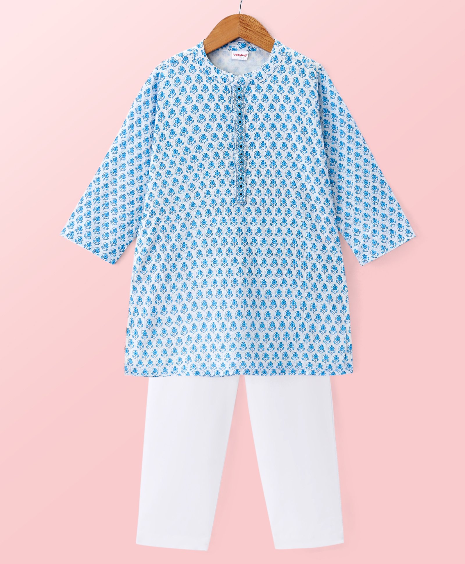 Babyhug Cambric Woven Full Sleeves Floral Printed Kurta Payjama - White-image-23