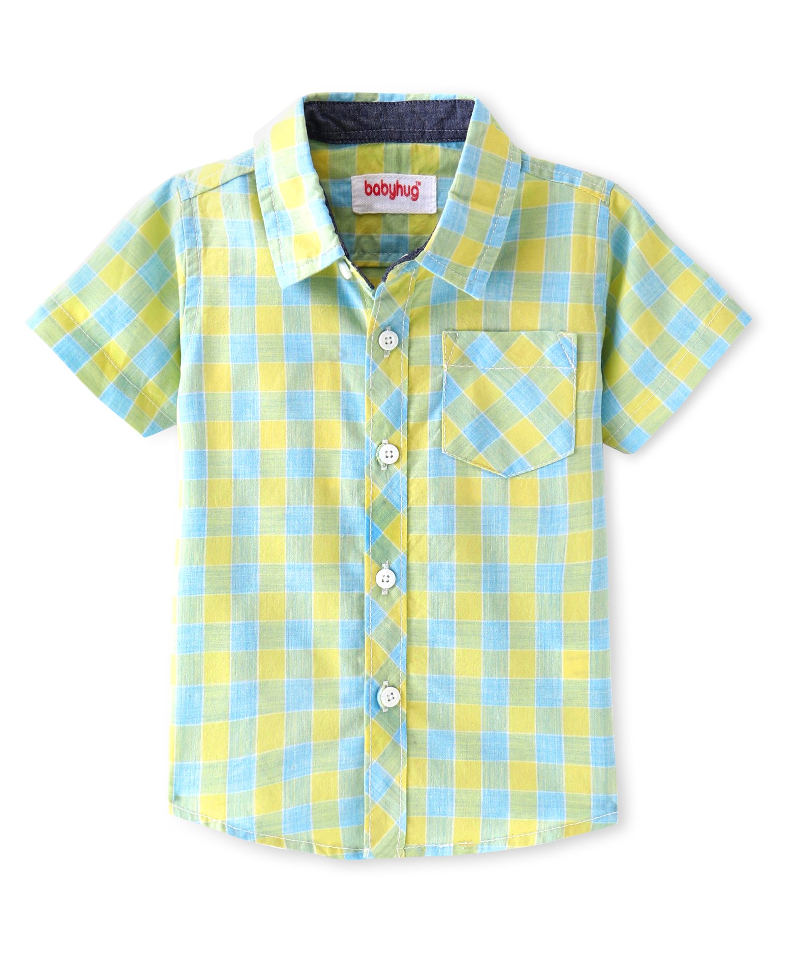 Babyhug Cotton Woven Half Sleeves Regular Collar Checkered Shirt - Yellow-image-45