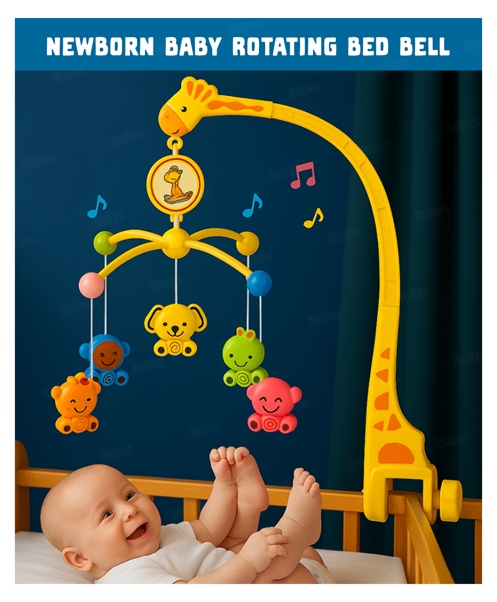 Fiddlerz Rotating Musical Cot Rattle for Babies Mobile for Cradle - Multicolor