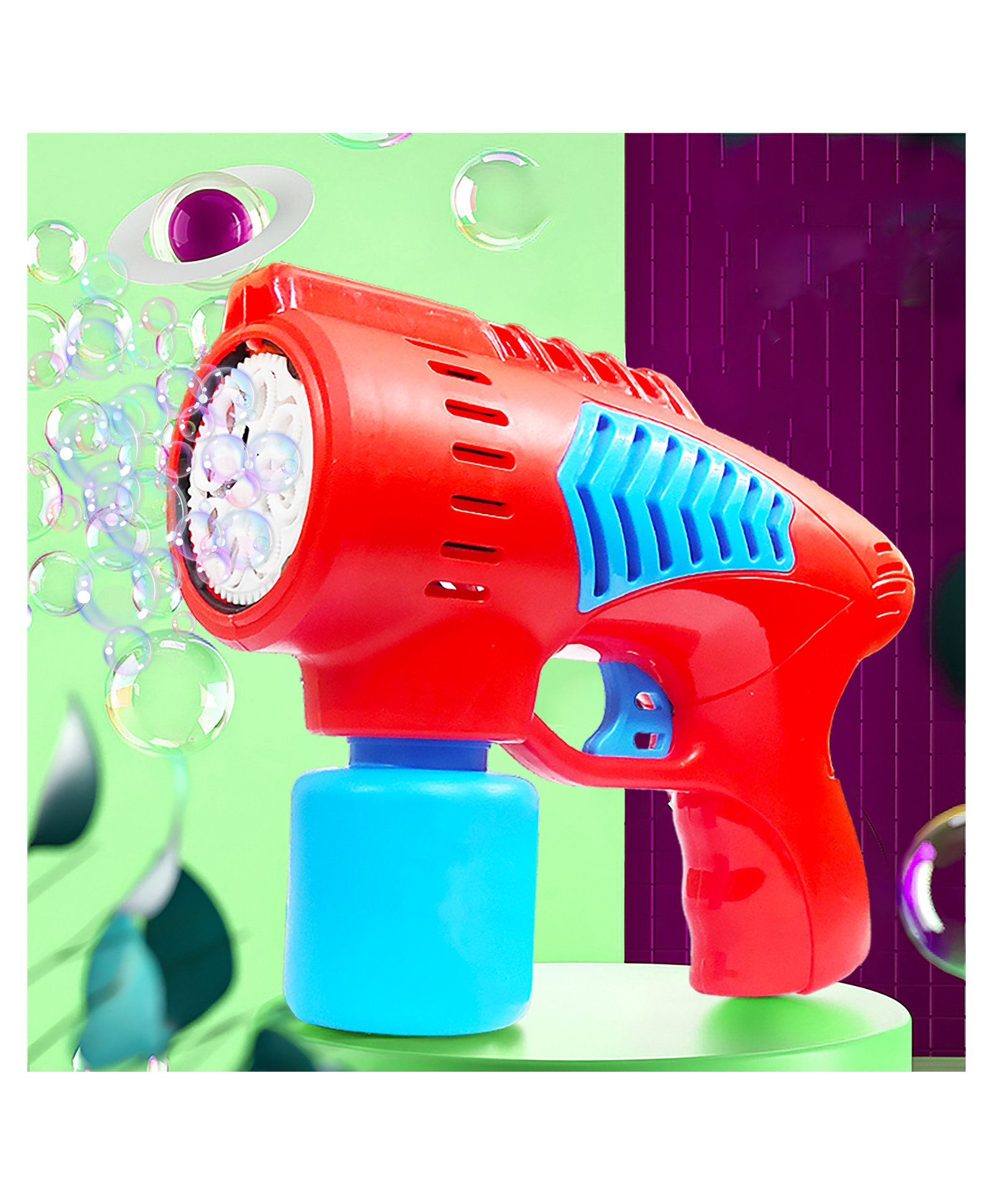 VGRASSP Power Blow Gatling Gun Machine Toy With LED Light - Bubble Launcher For Boys And Girls With Soap Solution And 2 Bottles - Indoor And Outdoor Use Bubble Maker Toy - Color May Vary-image-7