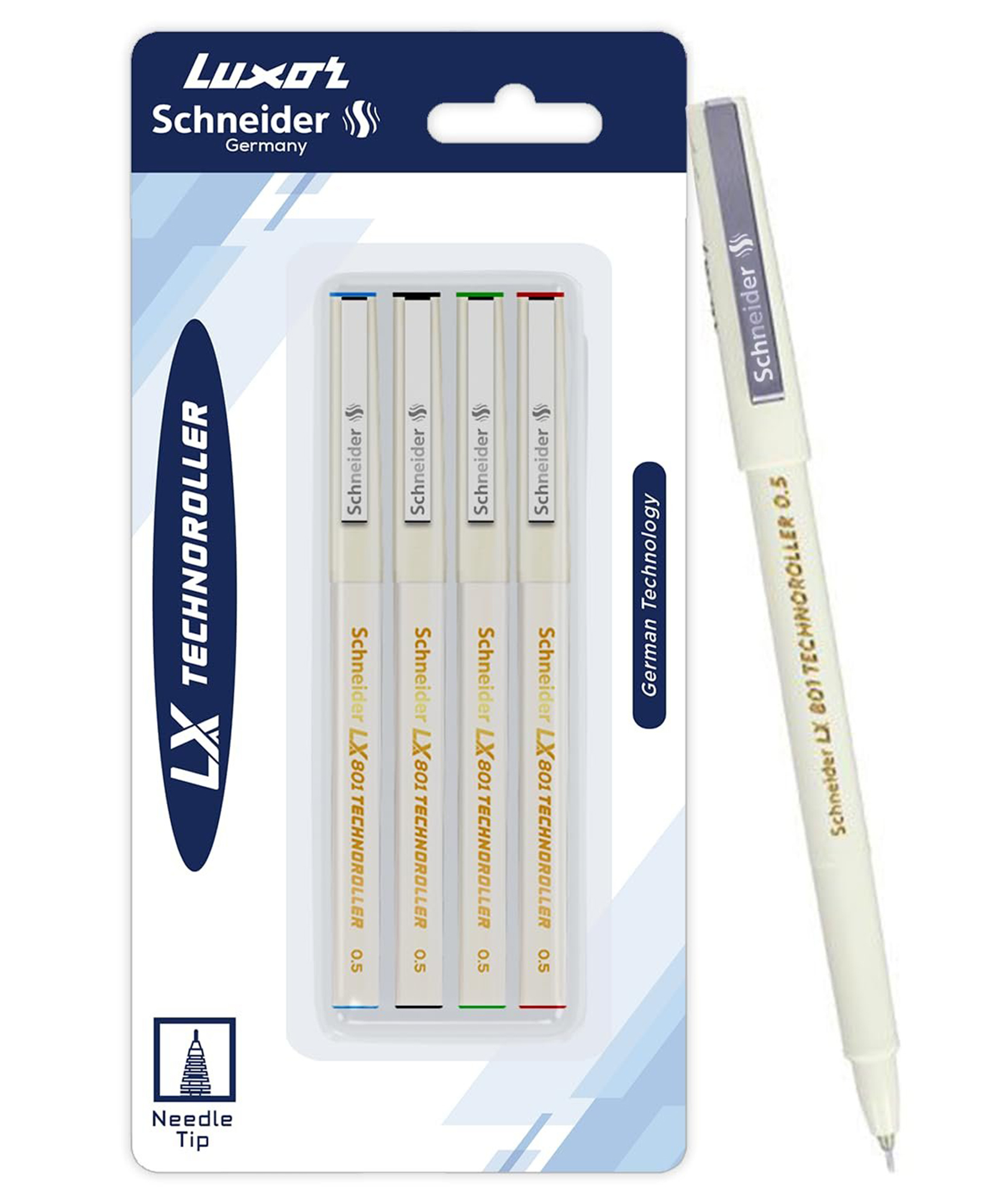 Schneider Luxor Techno Roller Ball Pen Pack of 4 - Blue Black  Red  & Green-image-2