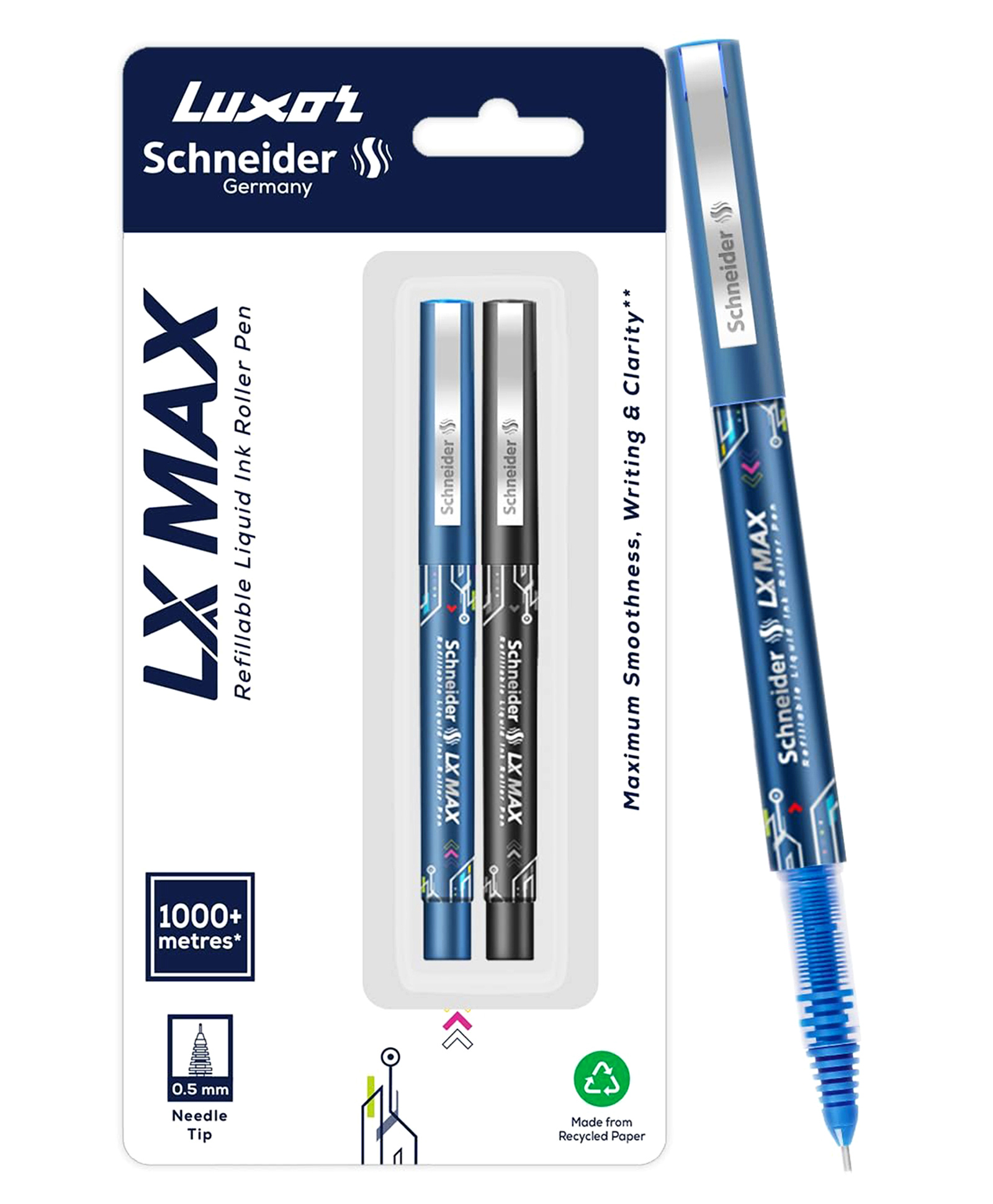 Schneider Luxor LX MAX Roller Ball Pen Pack of 2 - Blue & Black-picture-13