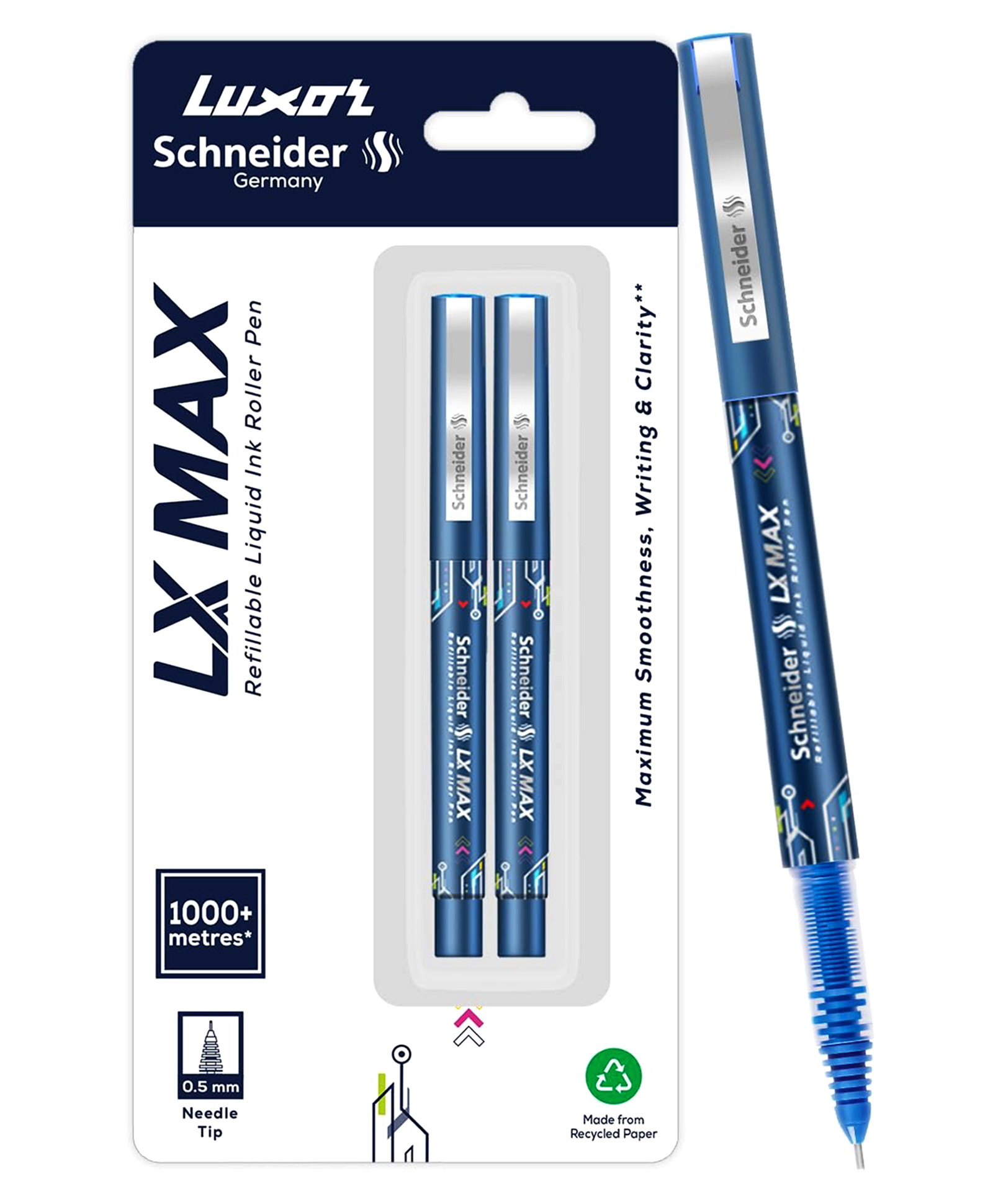 Luxor Schneider LX MAX Roller Ball Pen Pack of 2 - Blue Ink-image-30