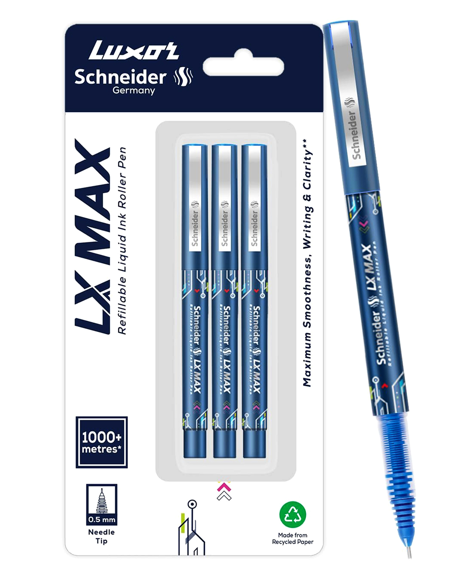 Schneider Luxor LX MAX Roller Ball Pen Pack of 3 - Blue-image-7