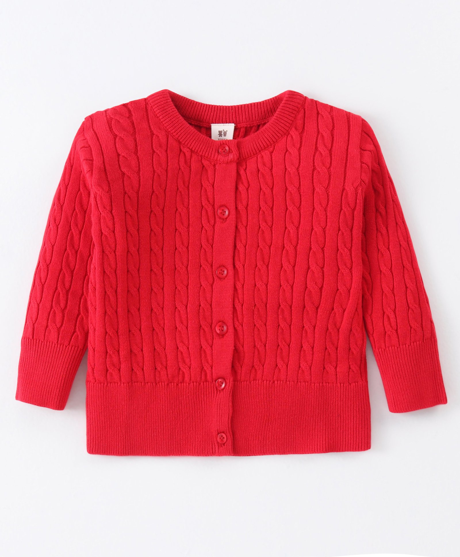 ToffyHouse Full Sleeves Cable Knit Front Open Sweaters - Red-image-24