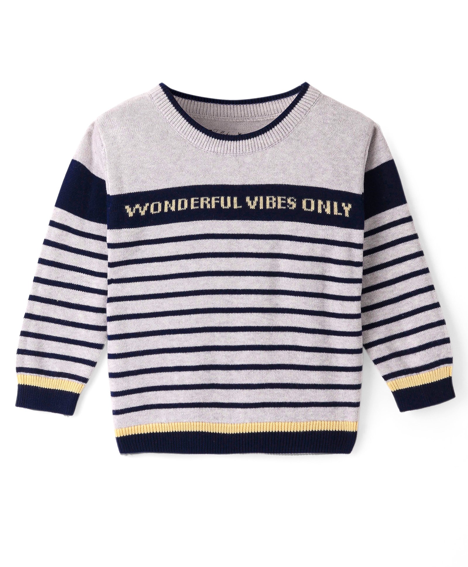 ToffyHouse Cotton Knit Full Sleeves T-Shirt with Text & Striped Print -Grey-picture-26