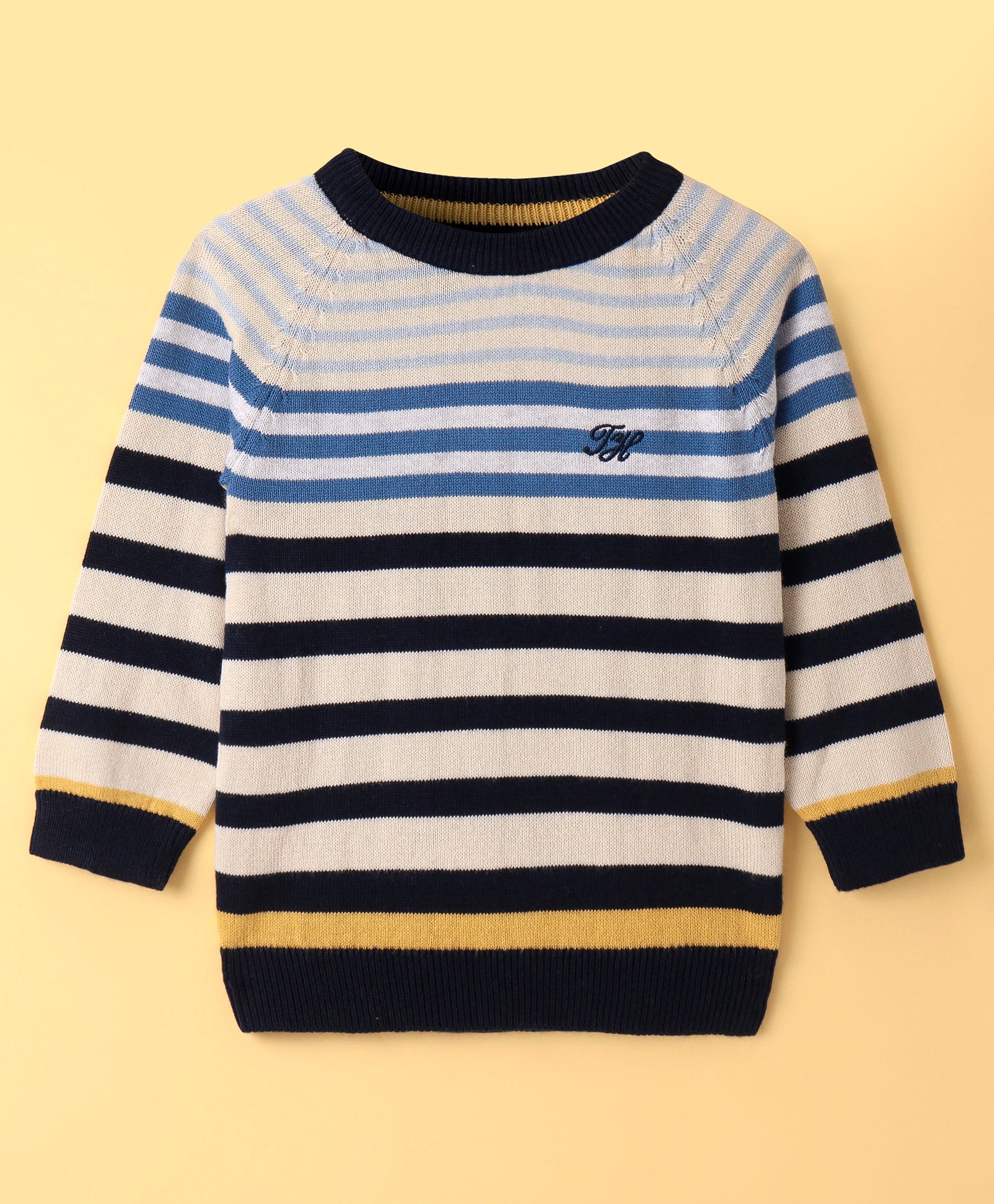 ToffyHouse Cotton Knit Full Sleeves Sweater with Striped Print -Grey-image-28
