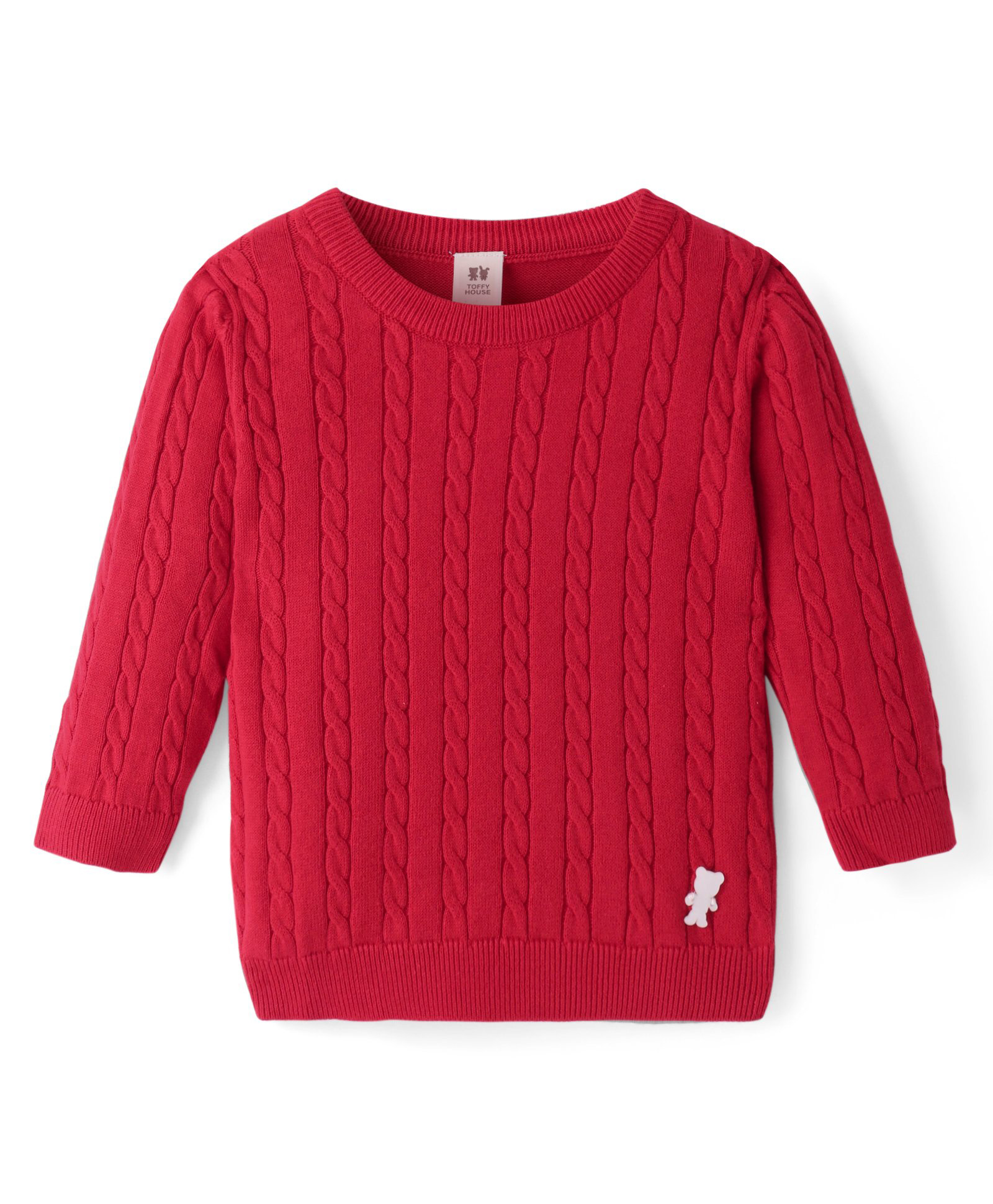 ToffyHouse 100% Supercombed Cotton Flatknit Full Sleeves Pullover Sweater Cable Knit Design - Red-image-7
