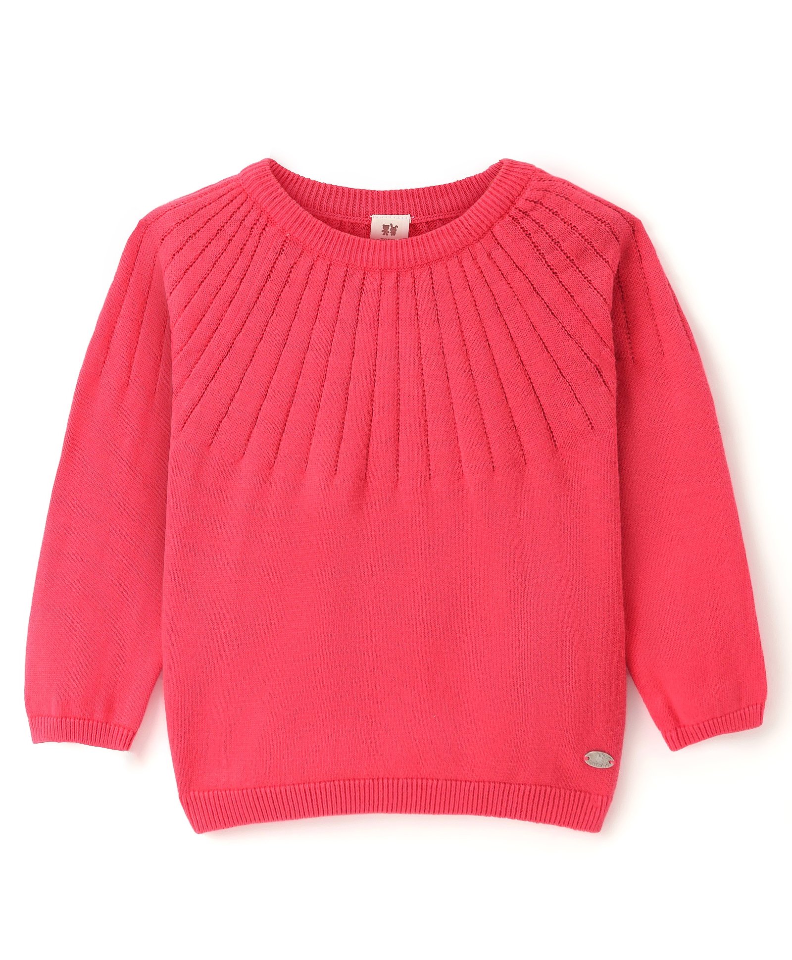 Toffyhouse 100% Flatknit Cotton Full Sleeves Solid Coloured Pullover Sweater - Pink