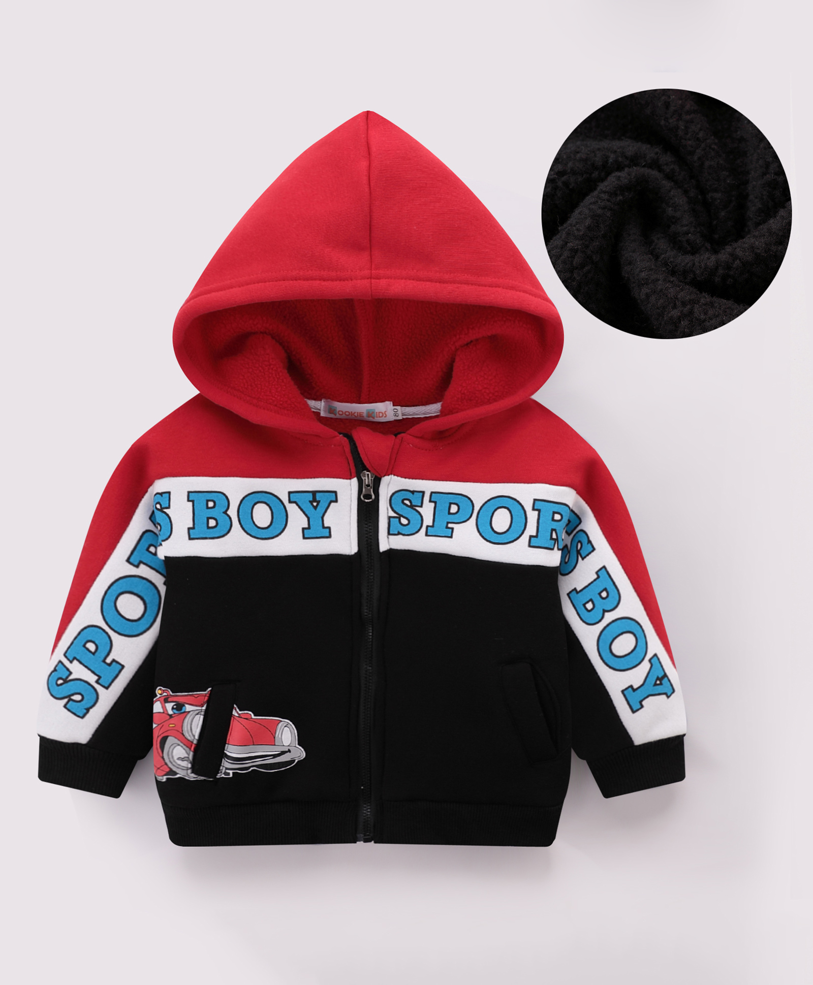 Kookie Kids Full Sleeves Front Open Hooded Sweatjacket with Colour Block Design & Text Print - Multicolour-picture-25