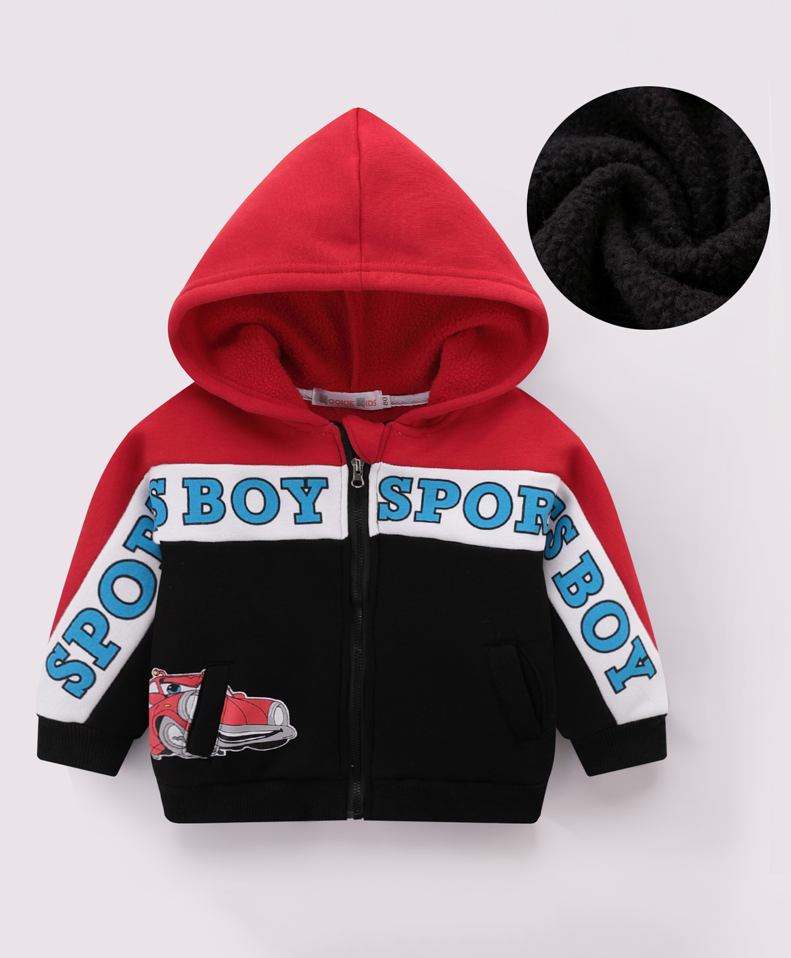 Kookie Kids Full Sleeves Front Open Hooded Sweatjacket with Colour Block Design & Text Print - Multicolour-picture-23