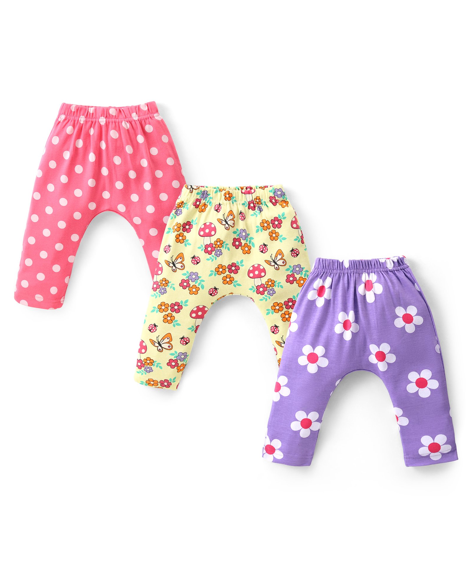 Babyhug Interlock Cotton Knit Full Length Diaper Leggings with Floral & Polka Dots Print Pack of 3 - Multicolour-picture-33