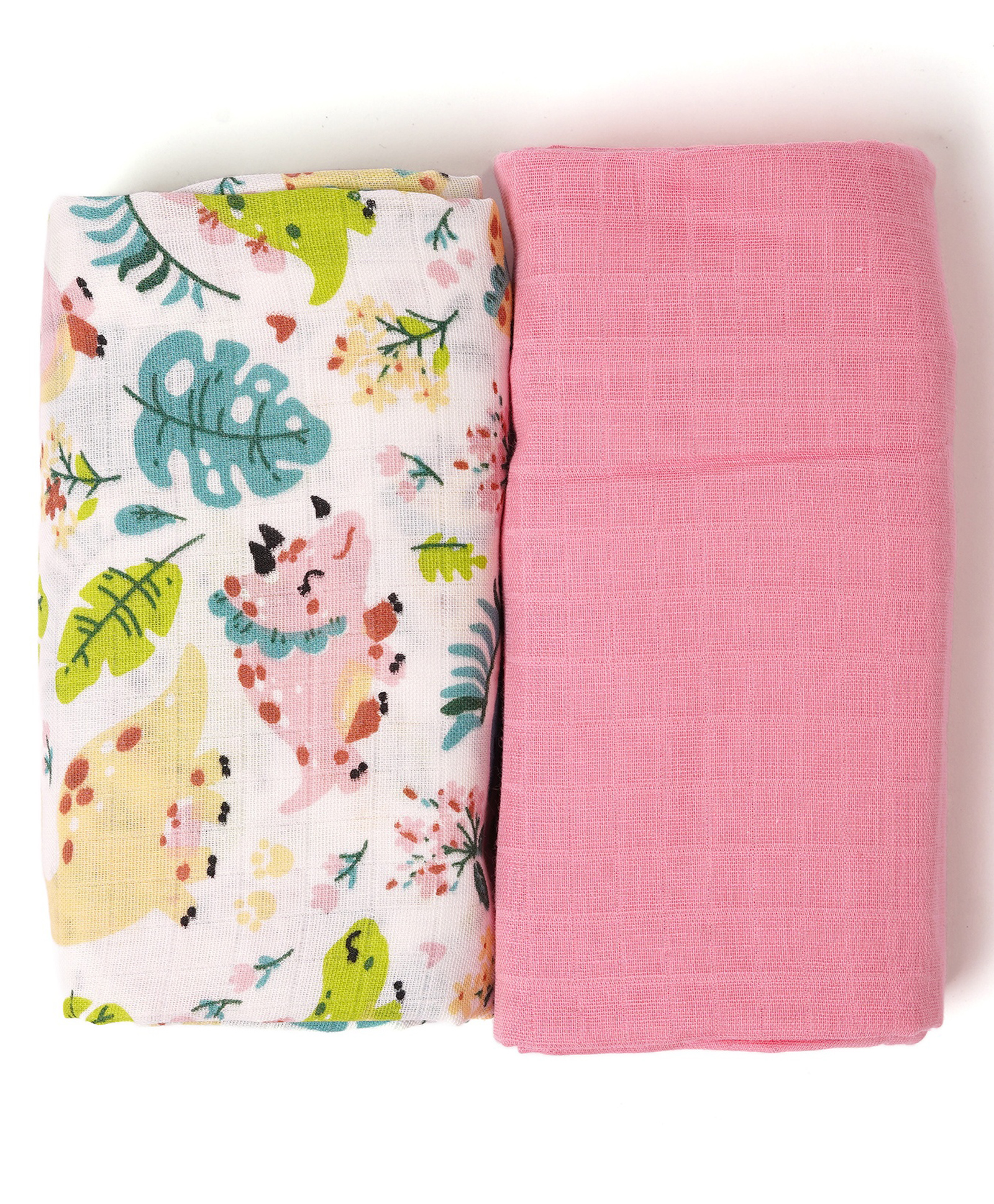 TIDY SLEEP Cotton Muslin Swaddle - Jurrasic Dino & Solid Pink -Pack Of 2-picture-18