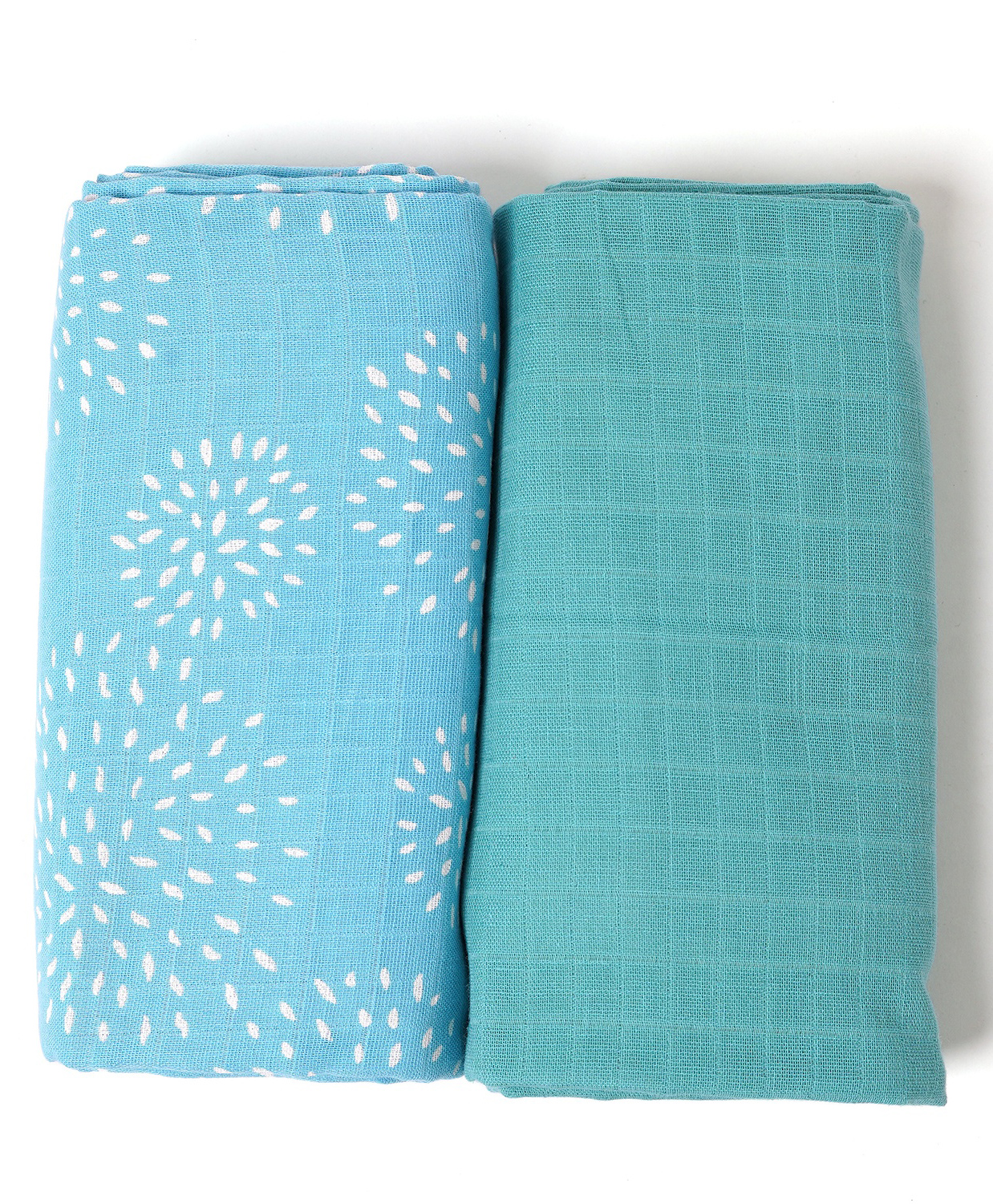 TIDY SLEEP Cotton Muslin Swaddle - Blue Puff & Solid Sea Green-Pack Of 2-picture-47