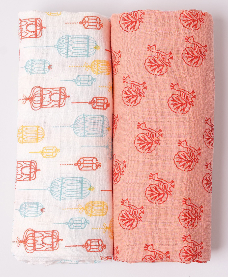 TIDY SLEEP Cotton Muslin Swaddle - (Little Finder)Lamp & Peacock-Pack Of 2-picture-46