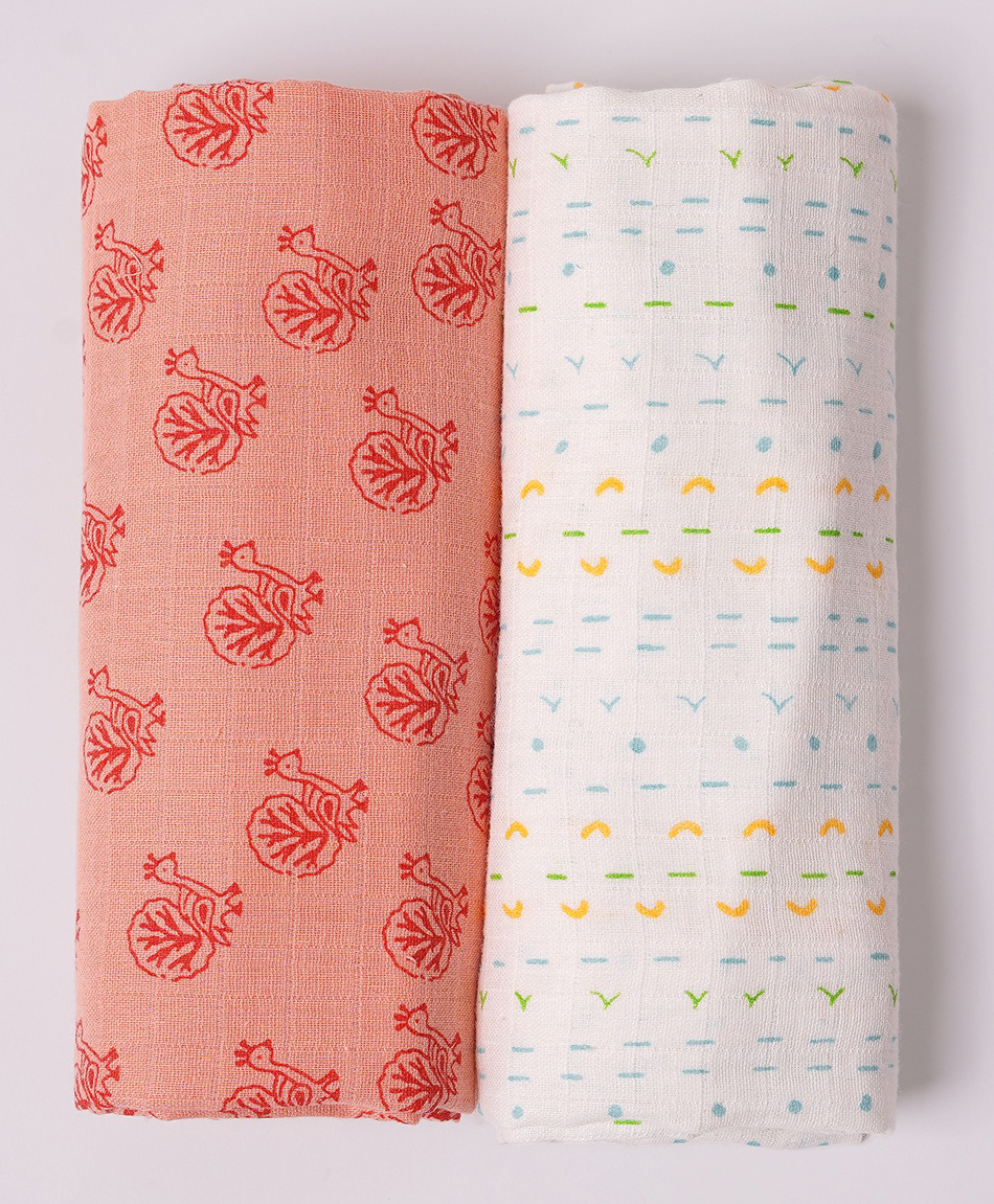 TIDY SLEEP Cotton Muslin Swaddle - (Little Finder)Dots&Lines & Peacock-Pack Of 2-picture-16