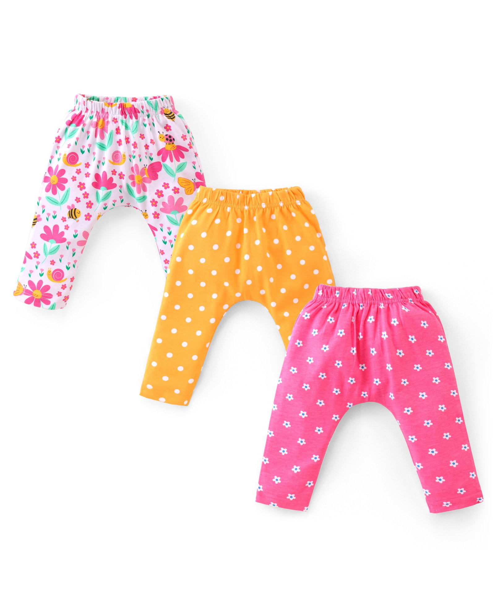 Babyhug Interlock Knit Full Length Diaper Leggings with Floral & Polka Dots Print Pack of 3 - Yellow Pink & White-image-41