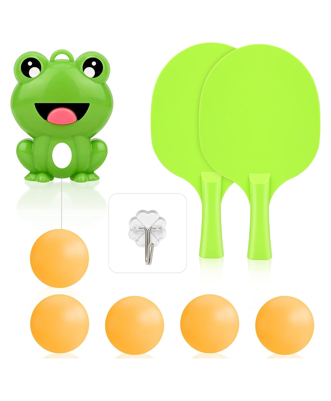 Happy Hues Indoor Hanging Table Tennis- Ping Pong Trainer Portable Set with Adjustable Height- Self Training Games- Frog Design-image-4
