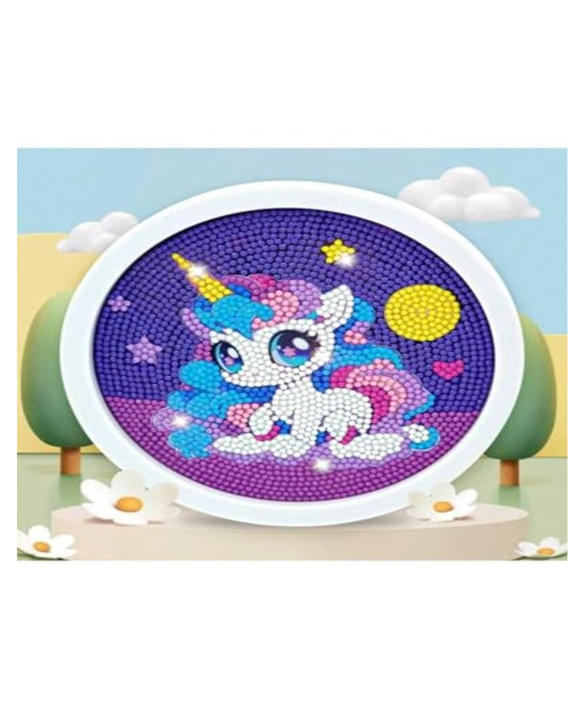 Happy Hues 5D Diamond Art and Craft Unicorn Kit for Kids with 6.7 inch Wooden Frame for Kids-picture-13