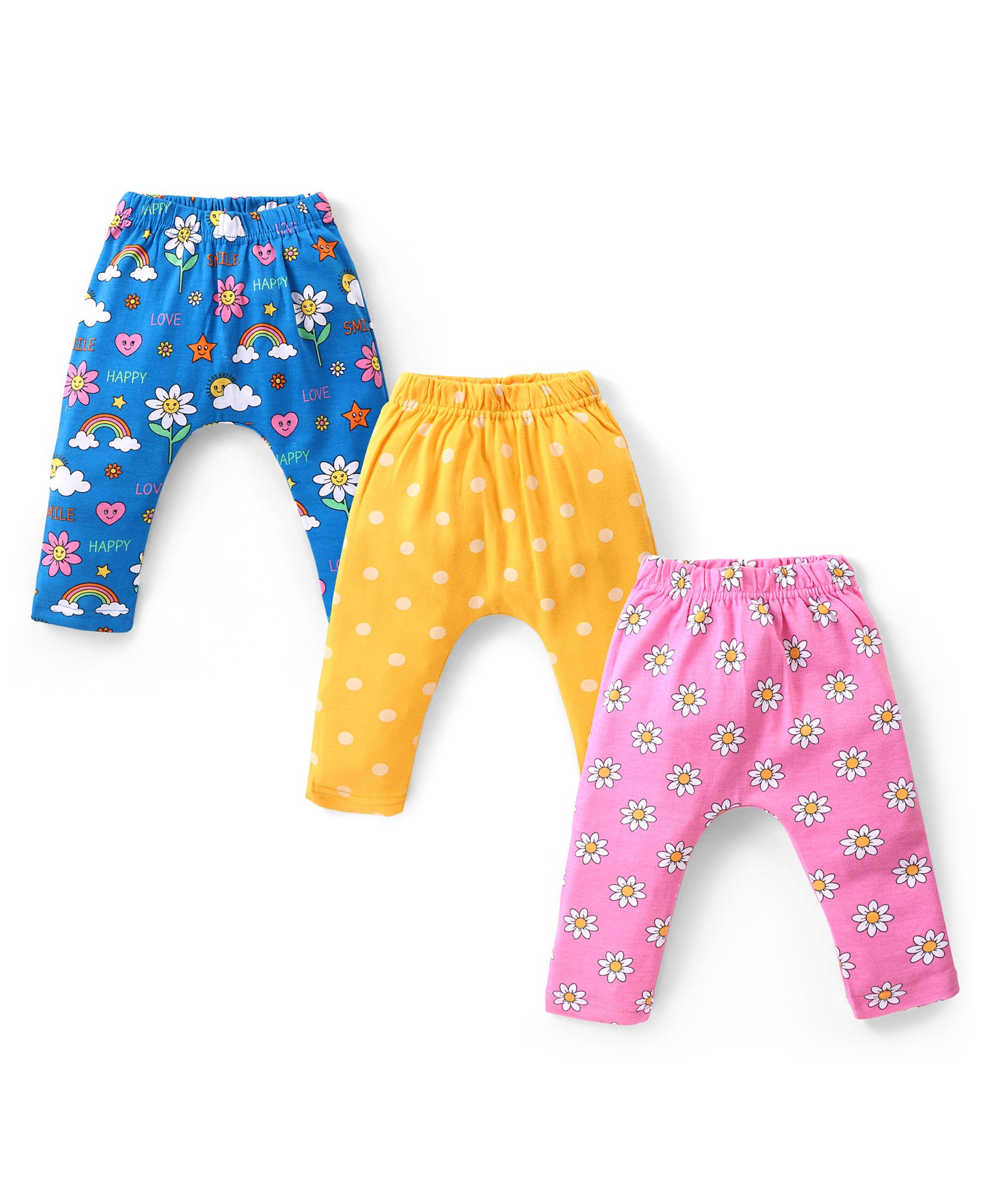 Babyhug Interlock Cotton Knit Full Length Diaper Leggings with Floral & Polka Dots Print Pack of 3 - Multicolour-picture-31