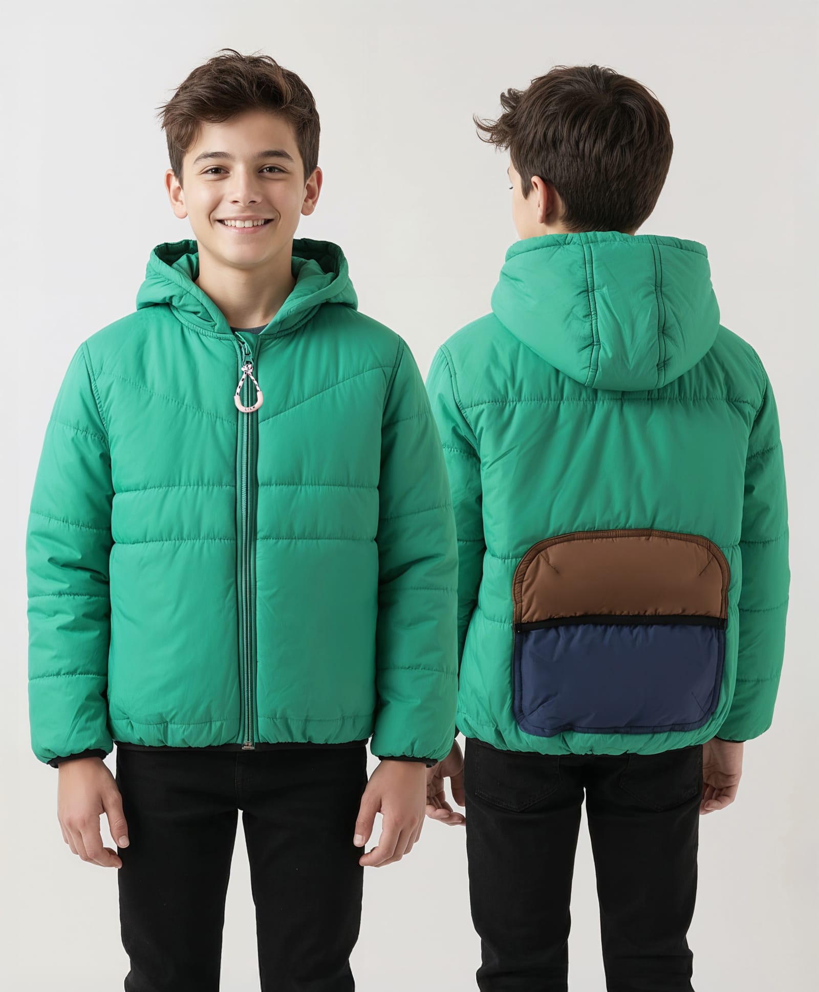 Little Kangaroos Woven Full Sleeves Solid Hooded Jacket - Light Green-picture-13