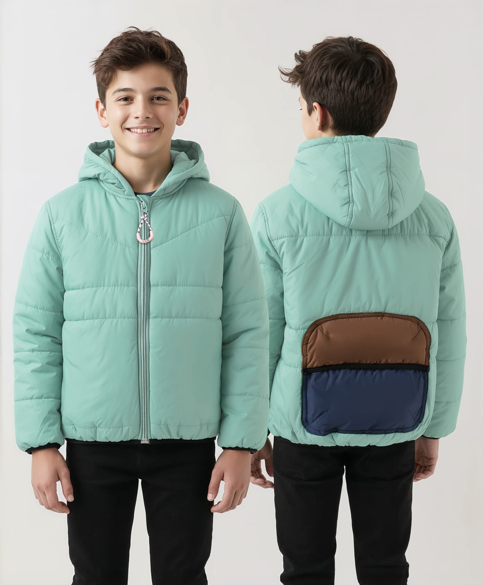 Little Kangaroos Woven Full Sleeves Solid Hooded Jacket - Green-image-21
