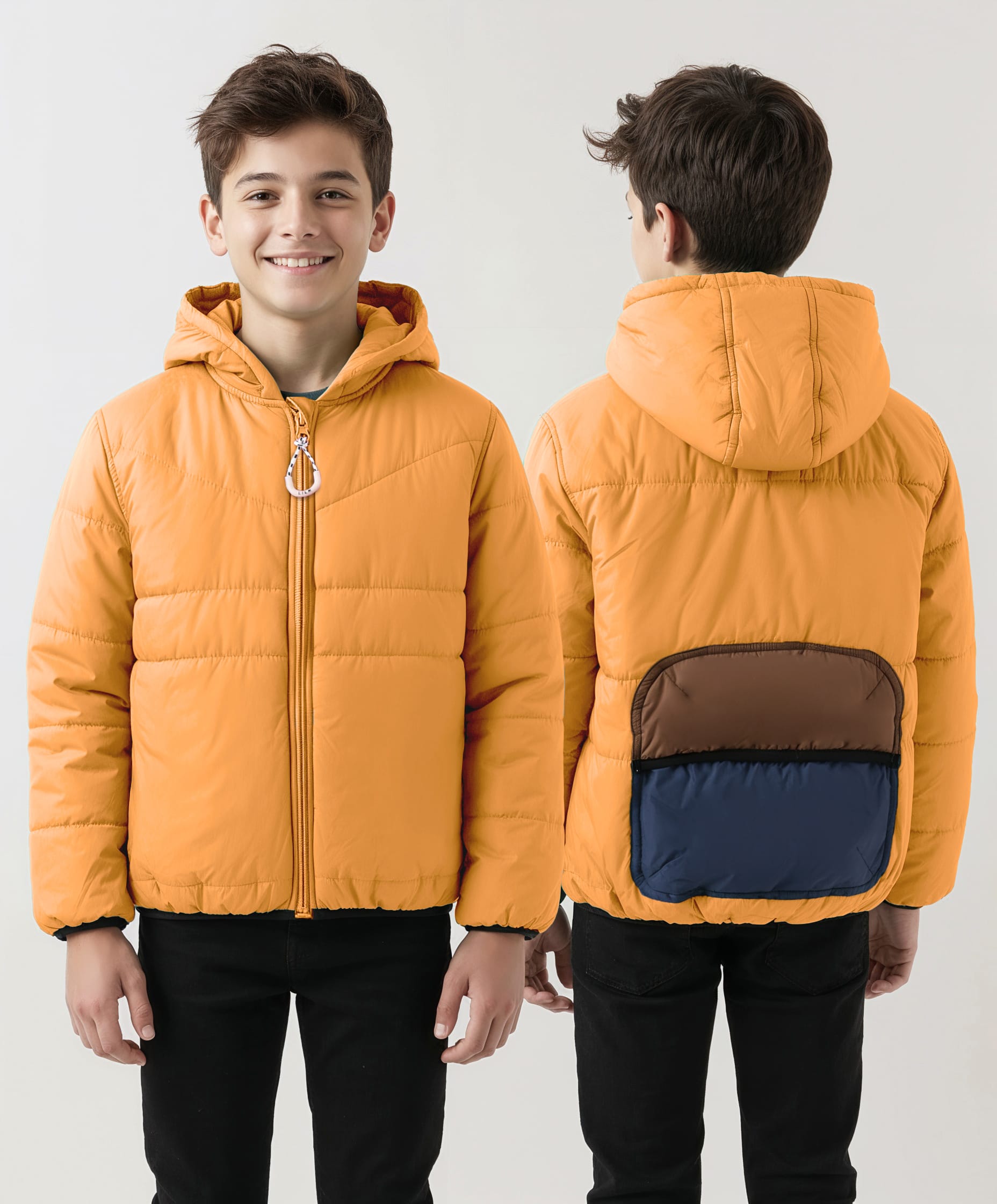 Little Kangaroos Woven Full Sleeves Solid Hooded Jacket - Mustard Yellow-picture-23