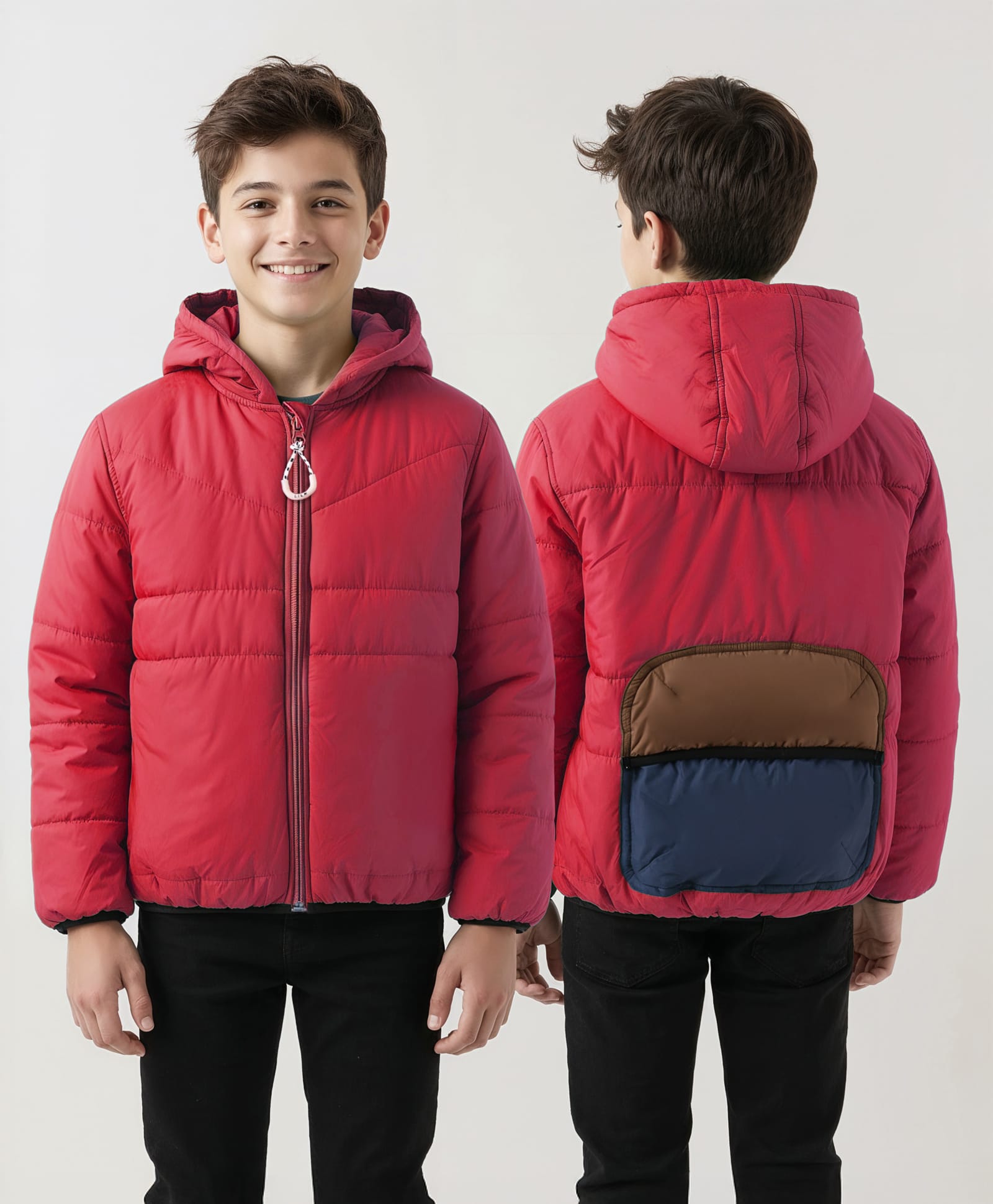 Little Kangaroos Woven Full Sleeves Solid Hooded Jacket - Red-image-41