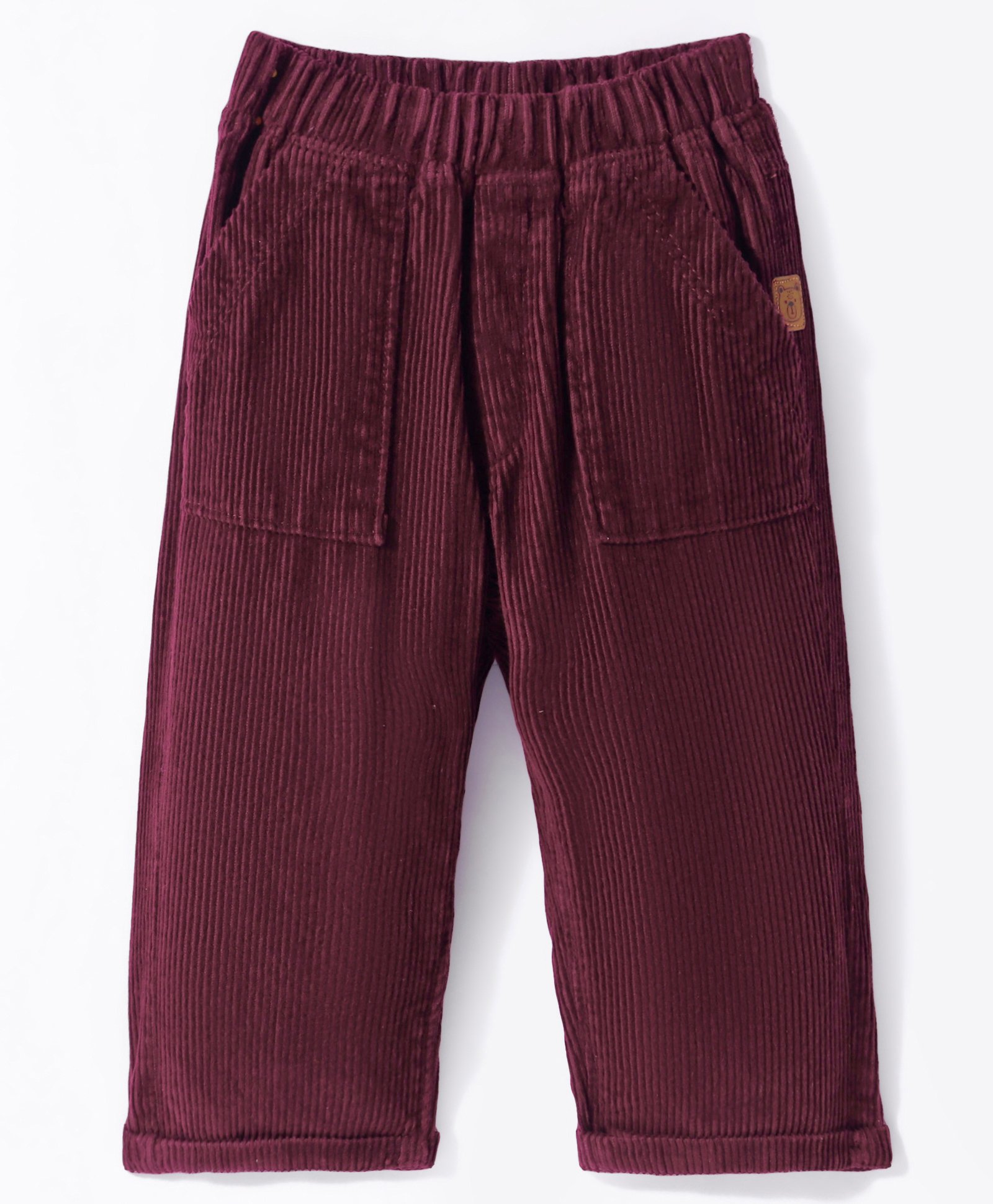 Little Kangaroos 100% Cotton Woven Full Length Trouser Pant Solid Colour with Bear Patch - Dark Red-picture-30