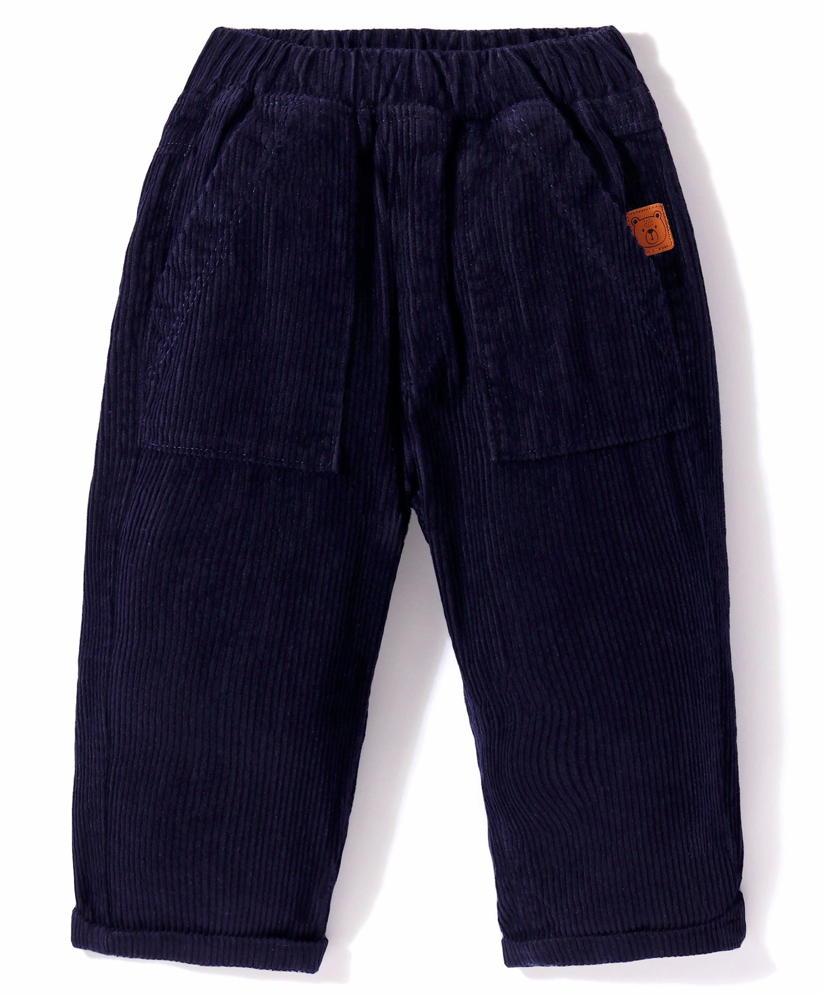 Little Kangaroos 100% Cotton Woven Full Length Trouser Pant Solid Colour with Bear Patch - Navy Blue-image-24