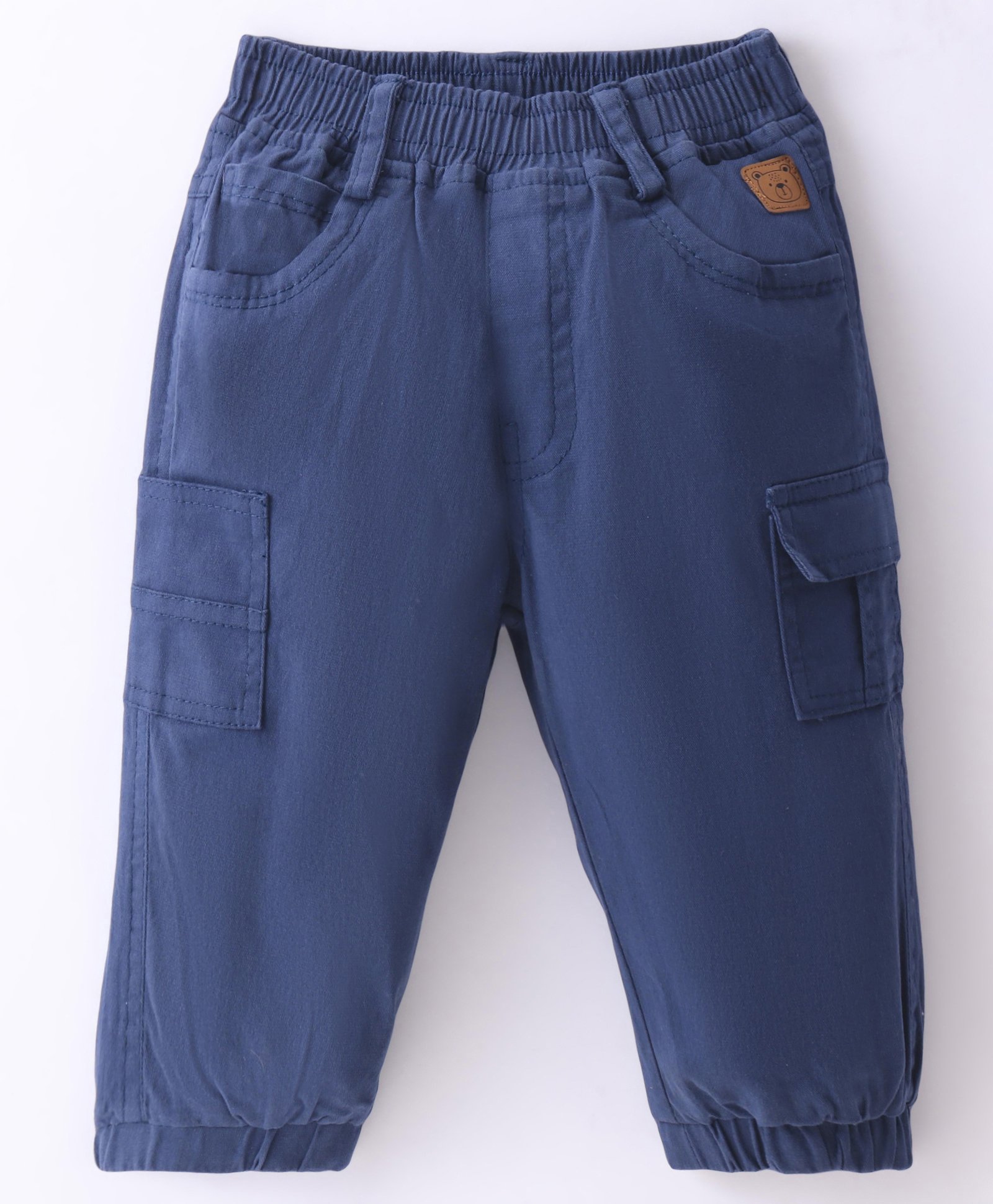 Little Kangaroos 100% Cotton Woven Full Length Trouser with Teddy Patch Solid Colour - Navy Blue-picture-25