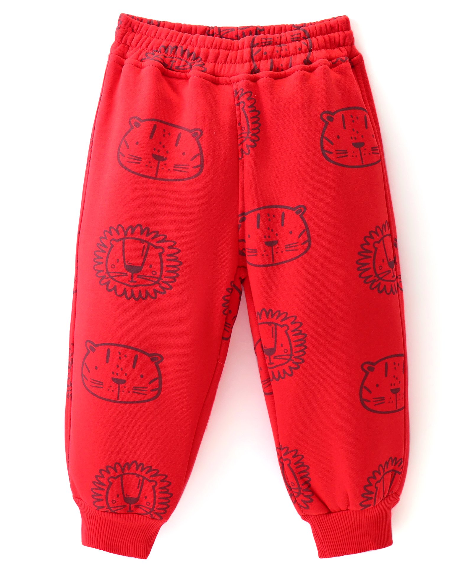 Little Kangaroos Cotton Knit Full Length Fleece and Woollen Pant with Animal Print -  Coral-image-41