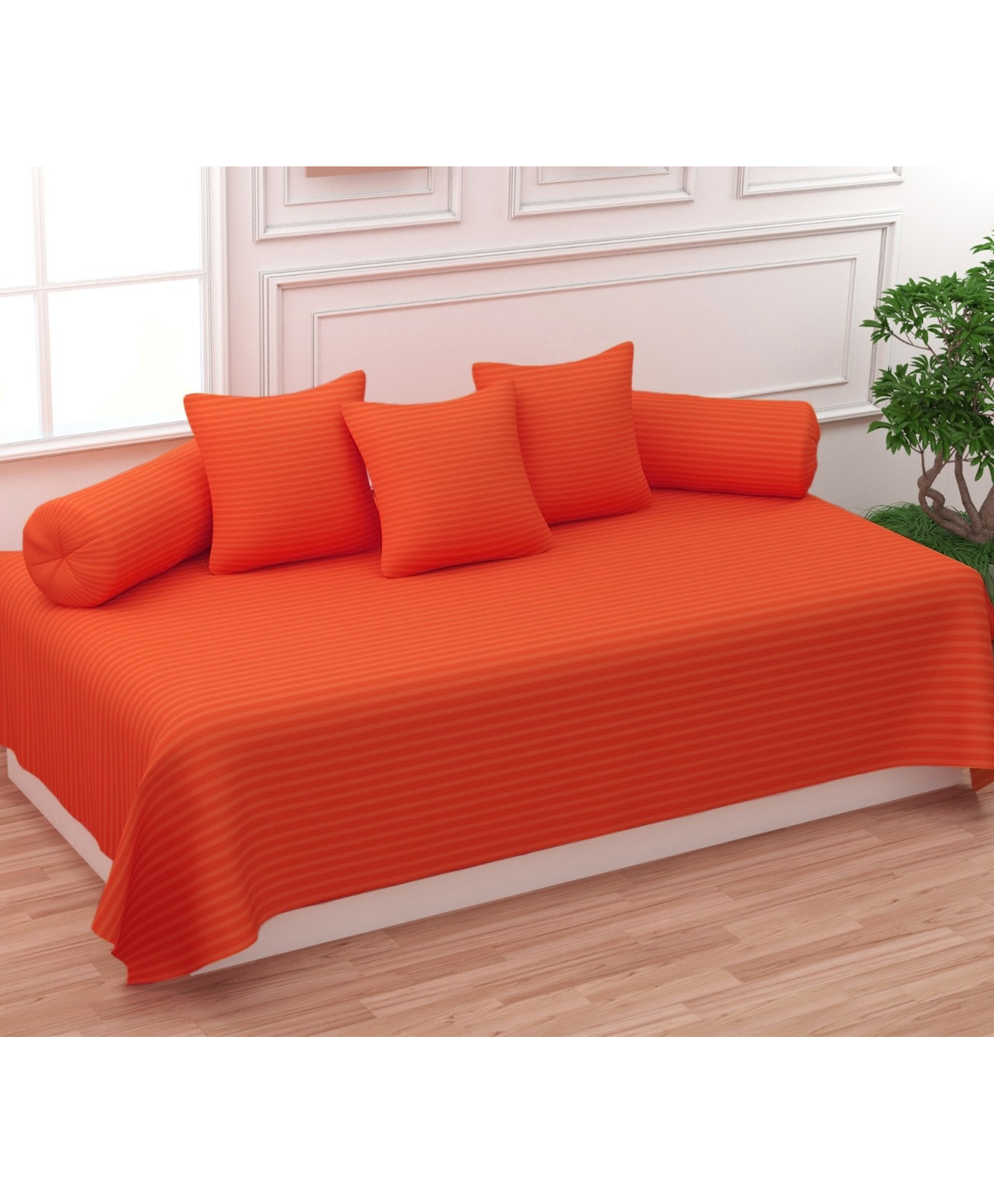 Trance Home Linen 200TC Cotton Satin Stripe Diwan Set 6 Piece - Orange-image-20