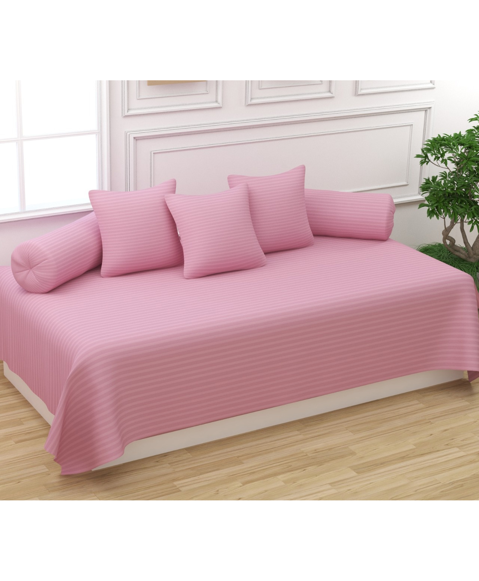 Trance Home Linen 200TC Cotton Satin Stripe Diwan Set 6 Piece - Light Pink-picture-11