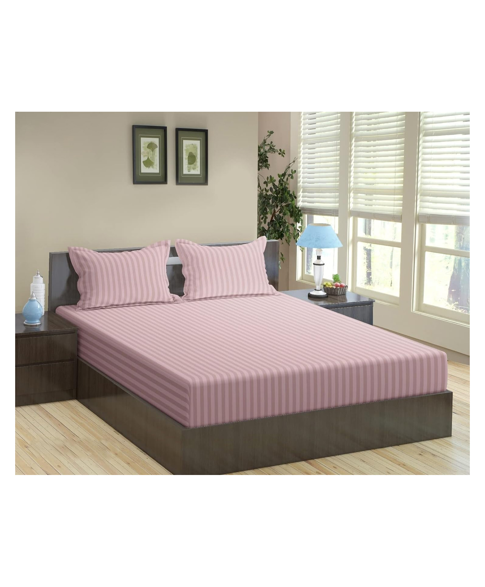 Trance Home Linen Single Fitted Bedsheet with 1 Pillow Cover - Cameo Rose-picture-3