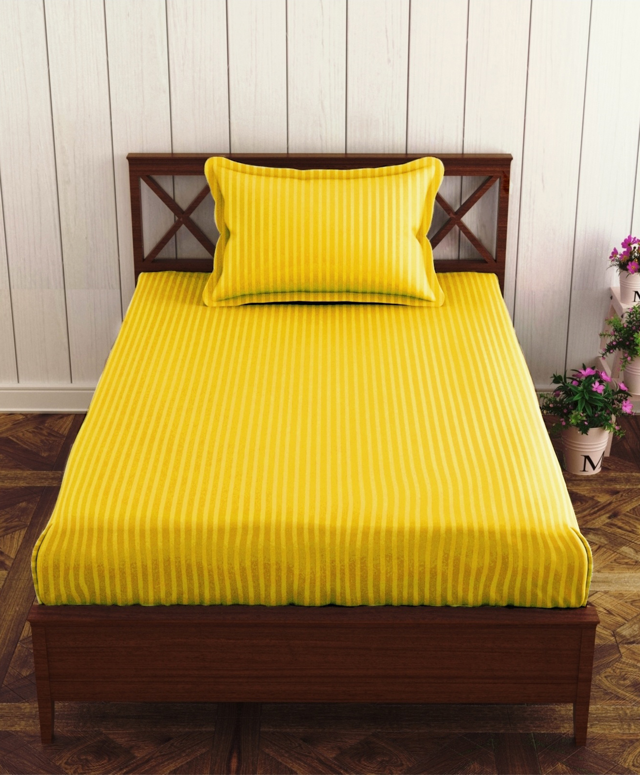 Trance Home Linen Single Fitted Bedsheet with 1 Pillow Cover - Golden Yellow-picture-46