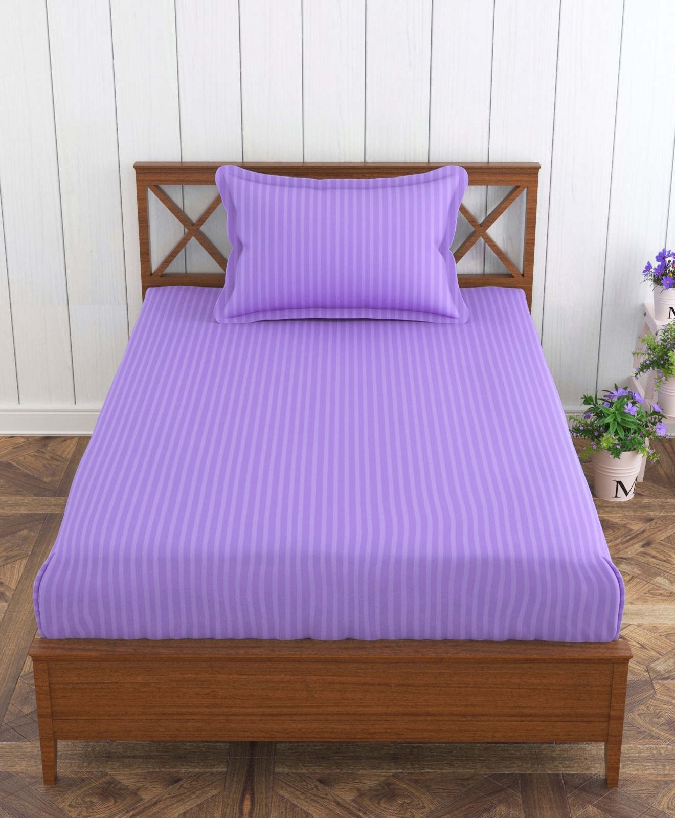 Trance Home Linen Single Fitted Bedsheet with 1 Pillow Cover - Lilac Purple-picture-10