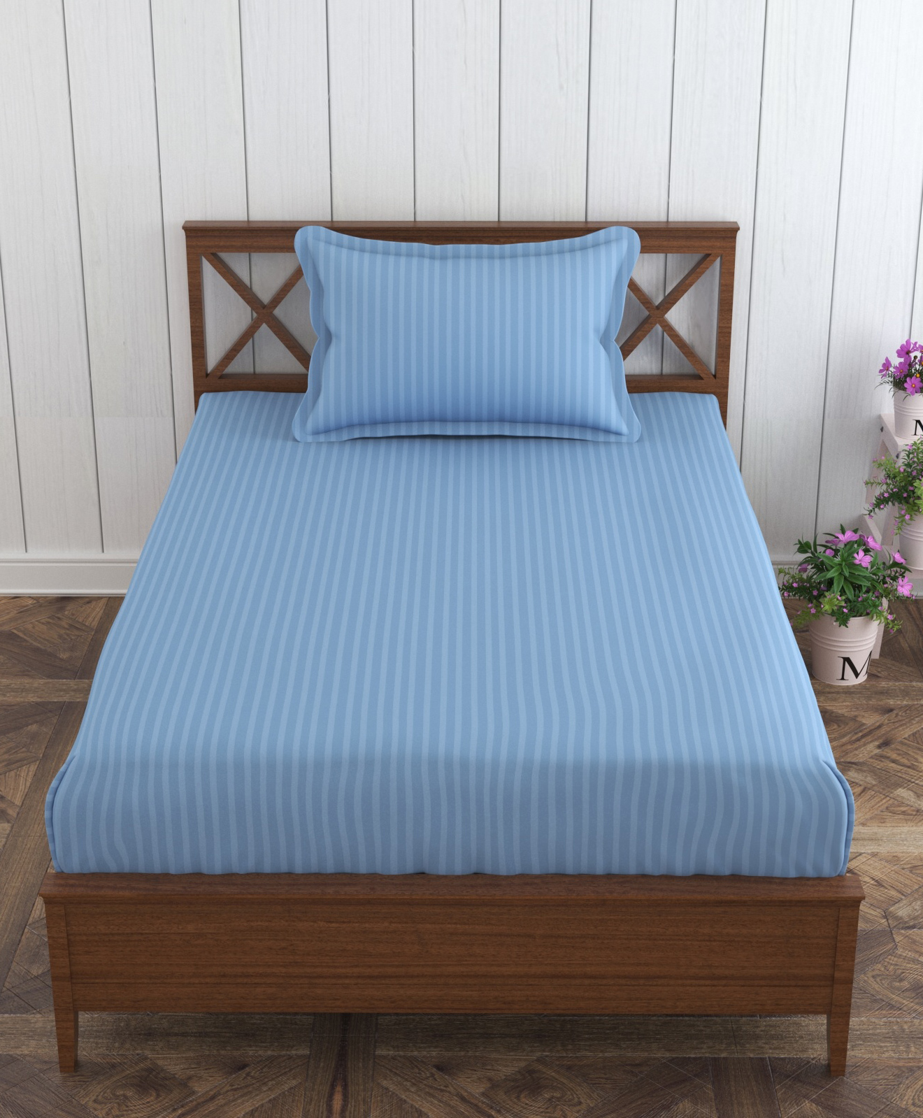 Trance Home Linen Single Fitted Bedsheet with 1 Pillow Cover - Mediterranean Blue-picture-31