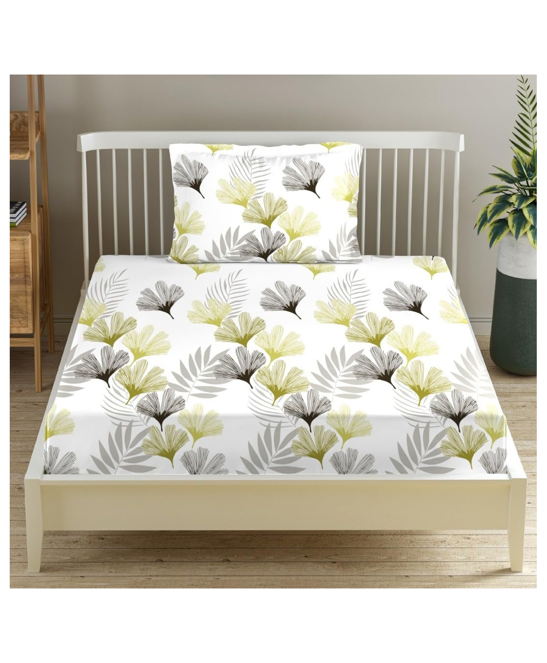 Trance Home Linen Printed Bedsheet Single Flat with 1 Pillow Cover - Paradise Green