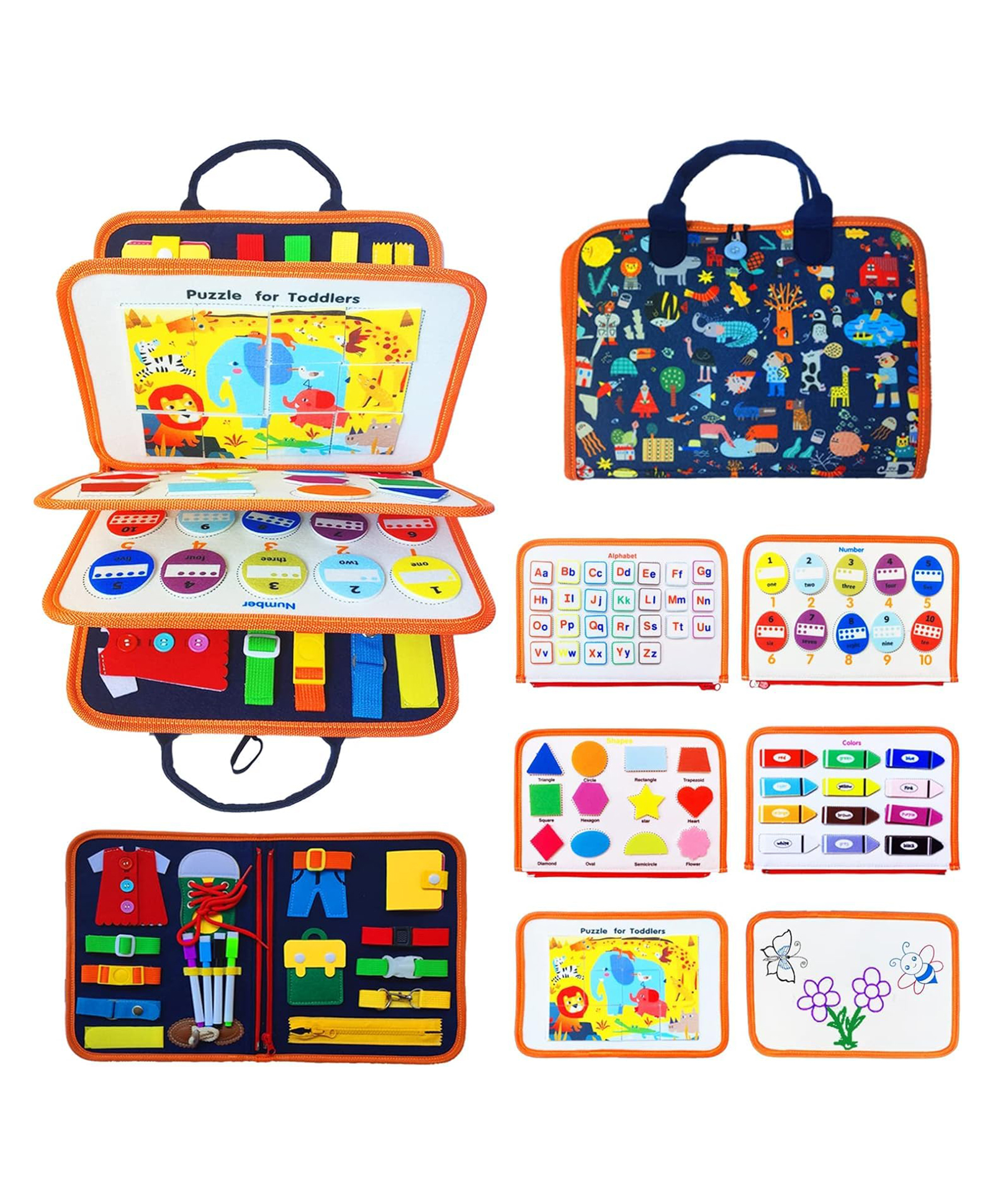 Busy Board for Toddlers,Montessori Toys ,Early Educational Activity Baby Sensory Toy,Autism Busy Book Travel Toys (Animal) Pack of 1-image-40
